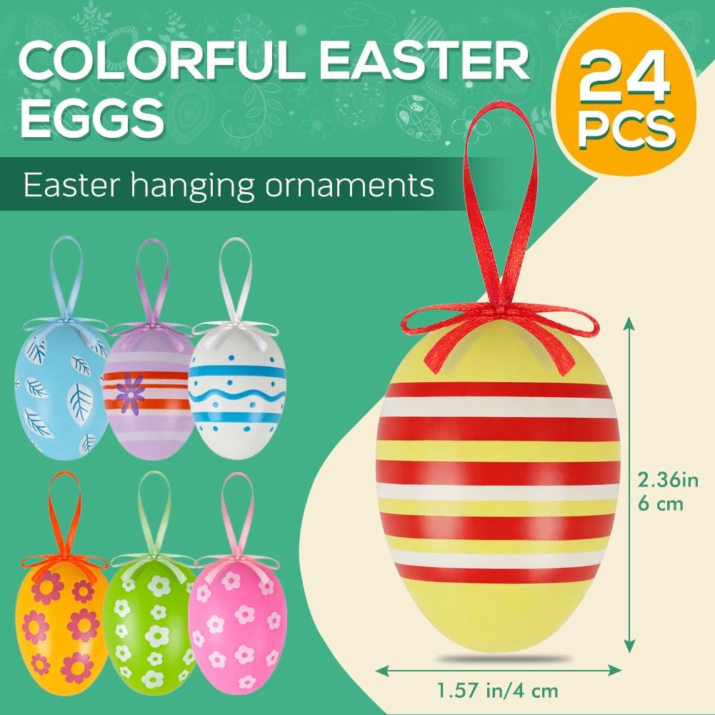 24PCS Hanging Easter Eggs – Reusable Plastic Easter Egg Decorations for Tree Ornaments, Basket, Party & Home Decor (5g Each, 4cm x 6cm) - Image 2