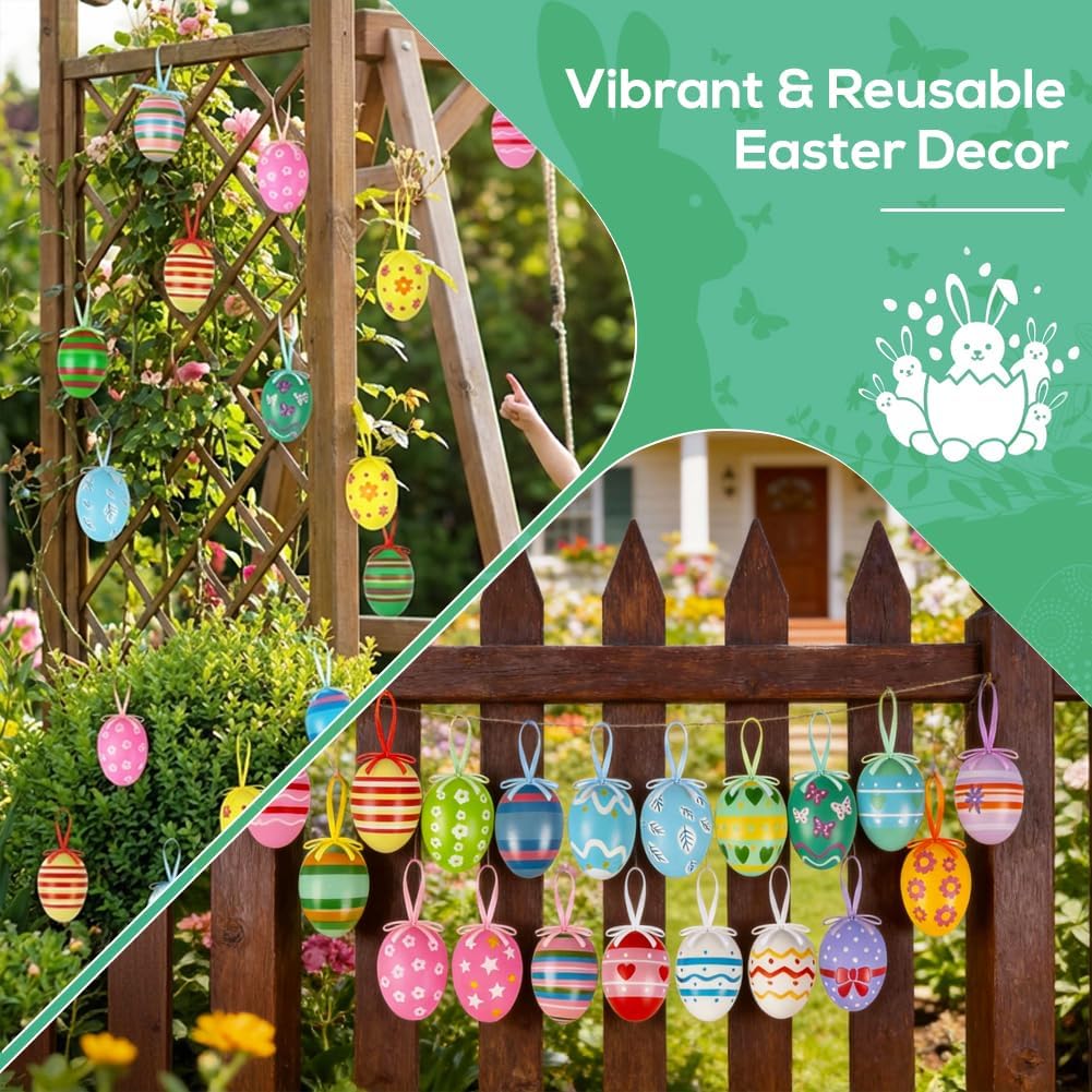 24PCS Hanging Easter Eggs – Reusable Plastic Easter Egg Decorations for Tree Ornaments, Basket, Party & Home Decor (5g Each, 4cm x 6cm) - Image 4