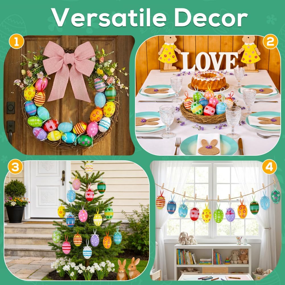 24PCS Hanging Easter Eggs – Reusable Plastic Easter Egg Decorations for Tree Ornaments, Basket, Party & Home Decor (5g Each, 4cm x 6cm) - Image 5