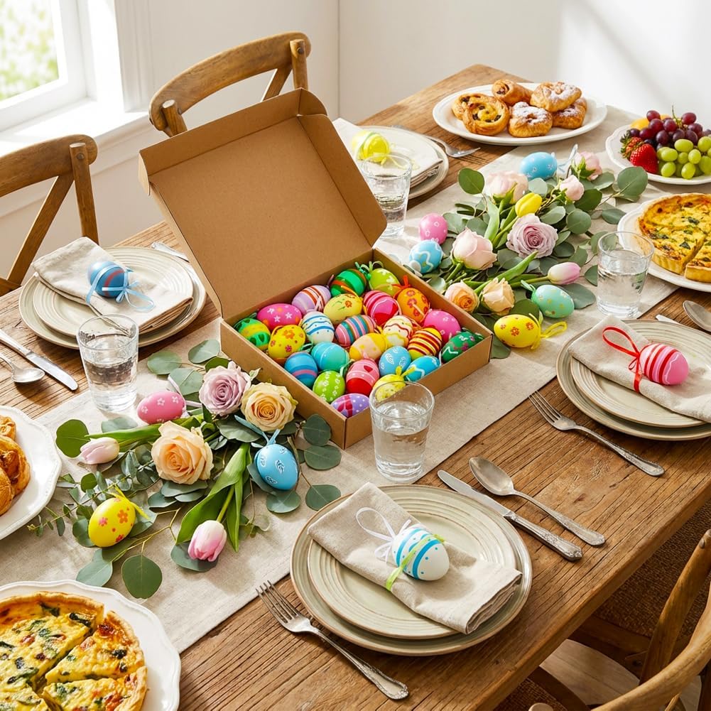 24PCS Hanging Easter Eggs – Reusable Plastic Easter Egg Decorations for Tree Ornaments, Basket, Party & Home Decor (5g Each, 4cm x 6cm) - Image 6