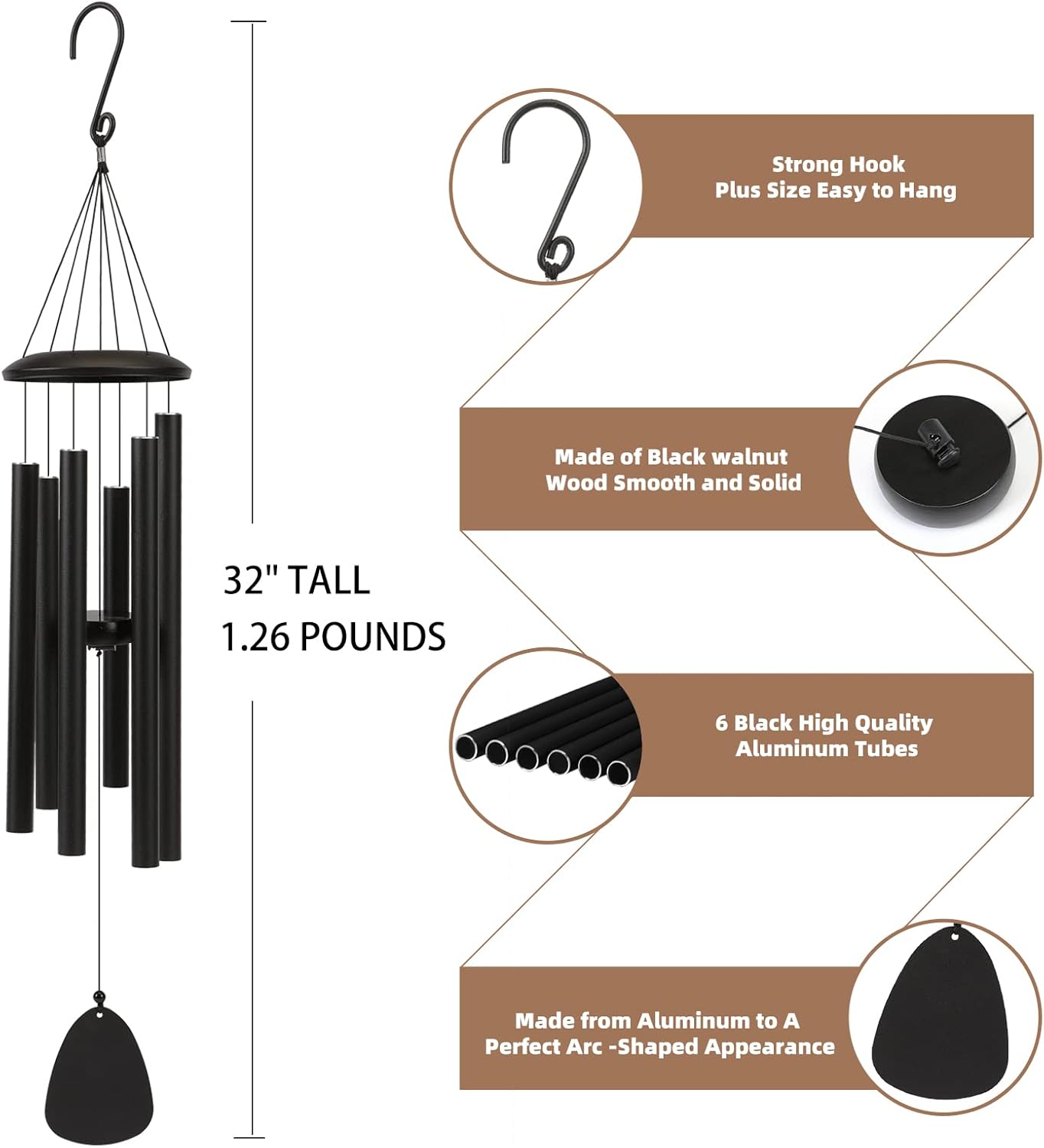 Wind-Chimes-Outdoor-Large-Decor, Deep Tone Soothing Melodic Tones Windchimes, Wind Chimes for Outside, Memorial Wind Chime Best Gift for Mom Women Grandma Neighbors（32