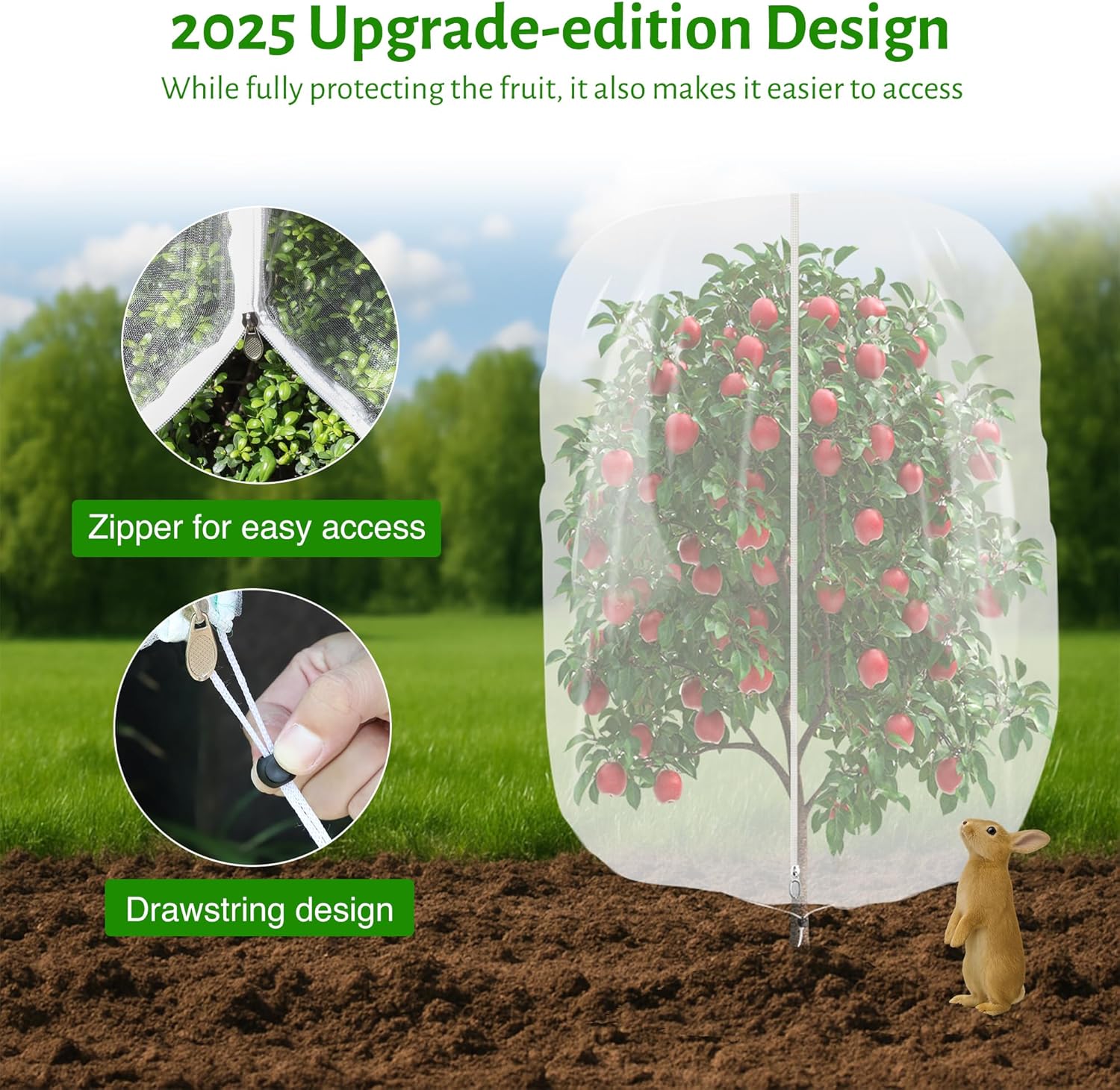 3pcs Fruit Tree Netting with Zipper and Drawstring,2.62 * 3.28 Ft Bird Garden Netting for Garden Protection,Cover for Blueberry Tomato Strawberry and Plants Protection from Insect Squirrels Birds - Image 2
