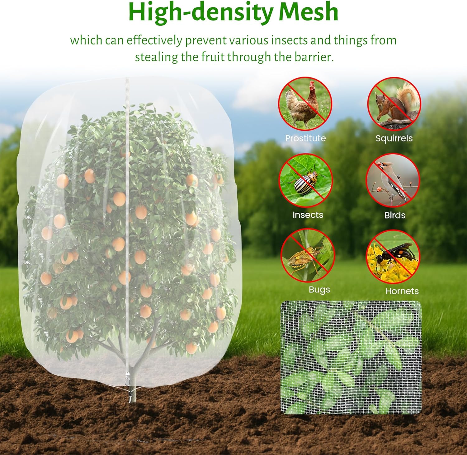 3pcs Fruit Tree Netting with Zipper and Drawstring,2.62 * 3.28 Ft Bird Garden Netting for Garden Protection,Cover for Blueberry Tomato Strawberry and Plants Protection from Insect Squirrels Birds - Image 3