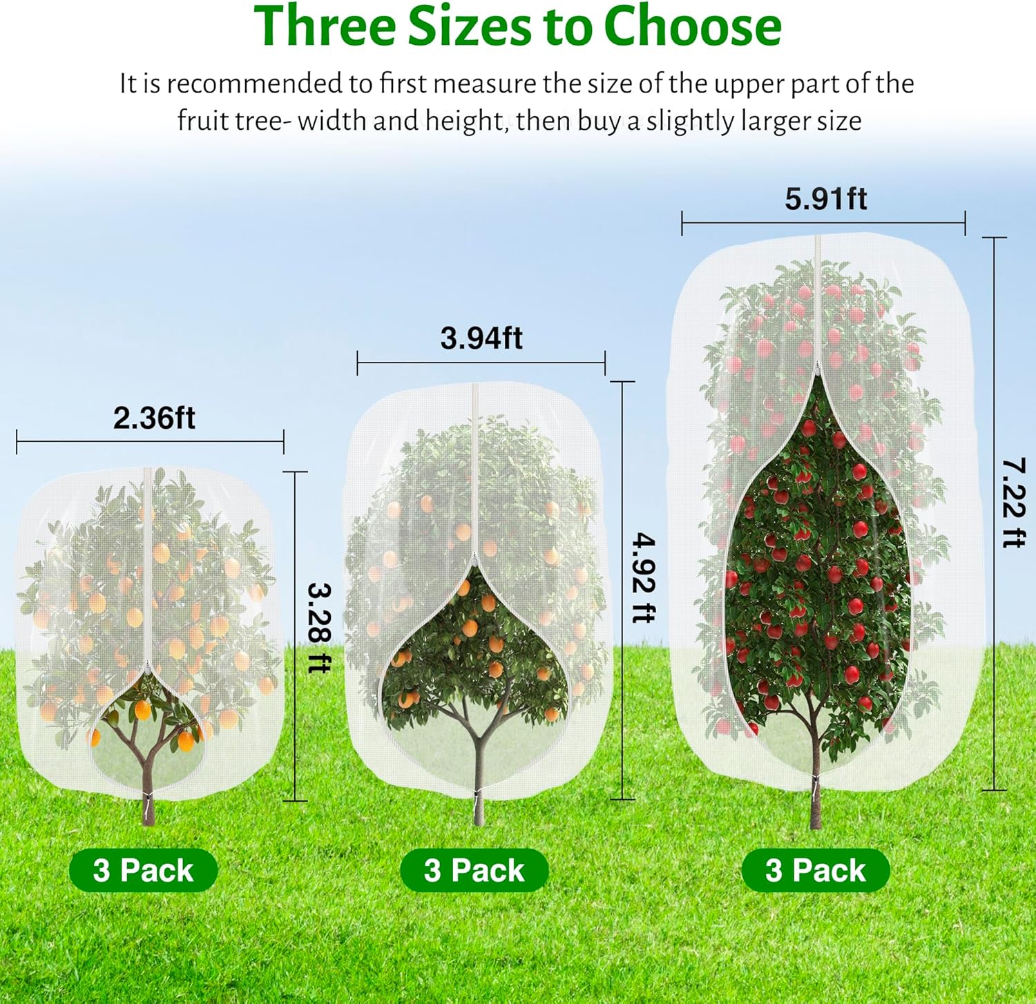 3pcs Fruit Tree Netting with Zipper and Drawstring,2.62 * 3.28 Ft Bird Garden Netting for Garden Protection,Cover for Blueberry Tomato Strawberry and Plants Protection from Insect Squirrels Birds - Image 5