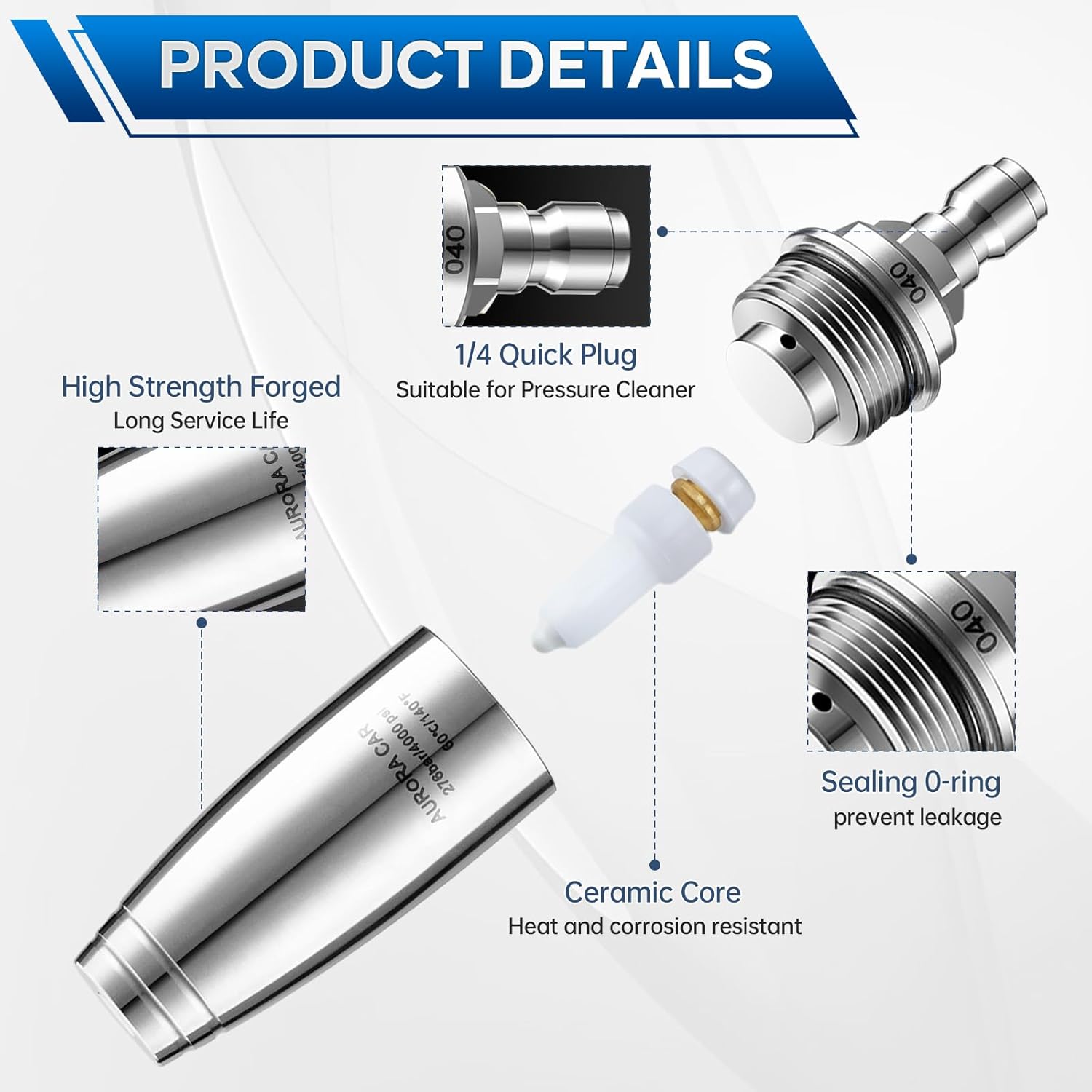 Stainless Steel Pressure Washer Tips Turbo Nozzle 4000 PSI Pressure Washer Rotating Turbo Nozzle, 360° Rotating Pressure Washer Nozzle with 1/4'' Quick Connect, 4.0 GPM 4.0 Orifice - Image 3