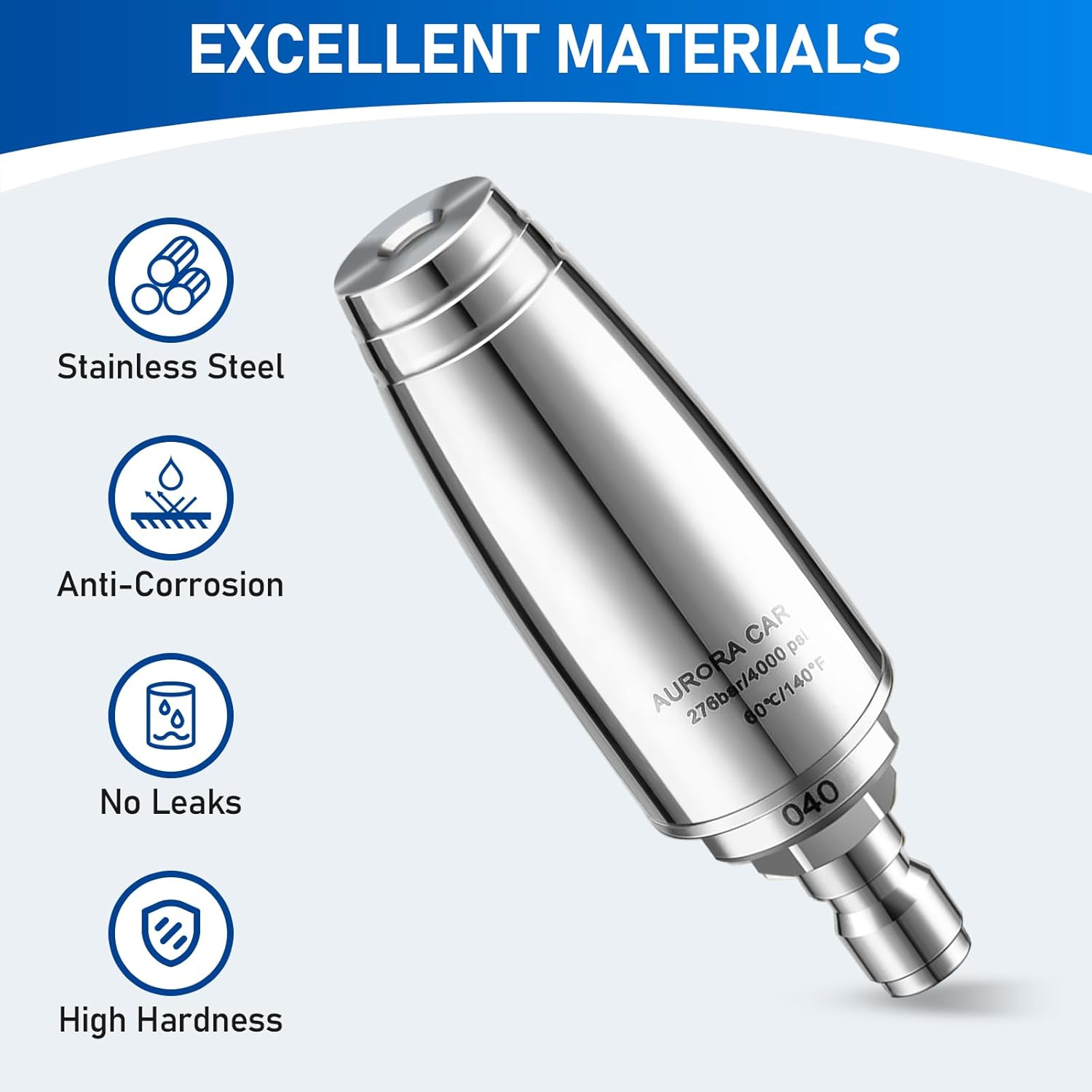 Stainless Steel Pressure Washer Tips Turbo Nozzle 4000 PSI Pressure Washer Rotating Turbo Nozzle, 360° Rotating Pressure Washer Nozzle with 1/4'' Quick Connect, 4.0 GPM 4.0 Orifice - Image 4