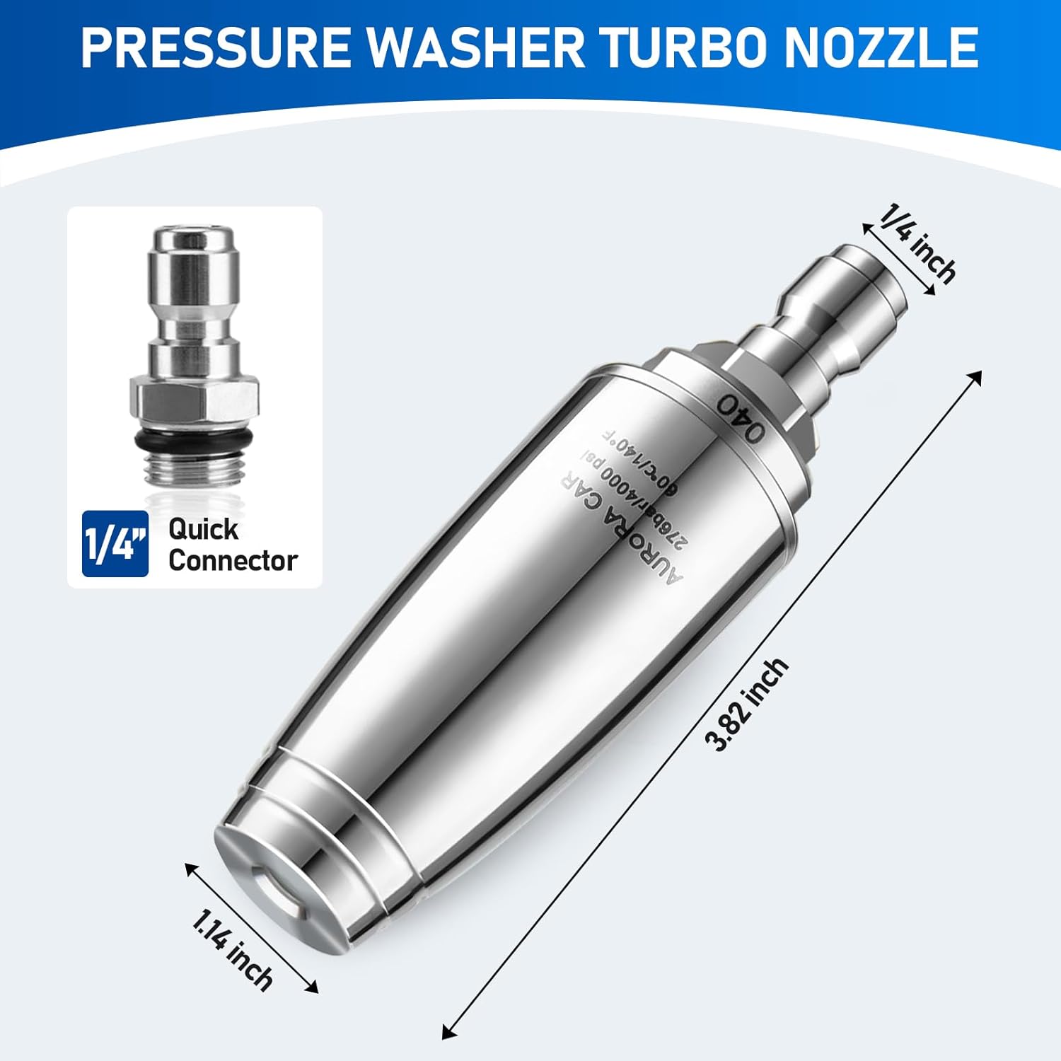 Stainless Steel Pressure Washer Tips Turbo Nozzle 4000 PSI Pressure Washer Rotating Turbo Nozzle, 360° Rotating Pressure Washer Nozzle with 1/4'' Quick Connect, 4.0 GPM 4.0 Orifice - Image 5