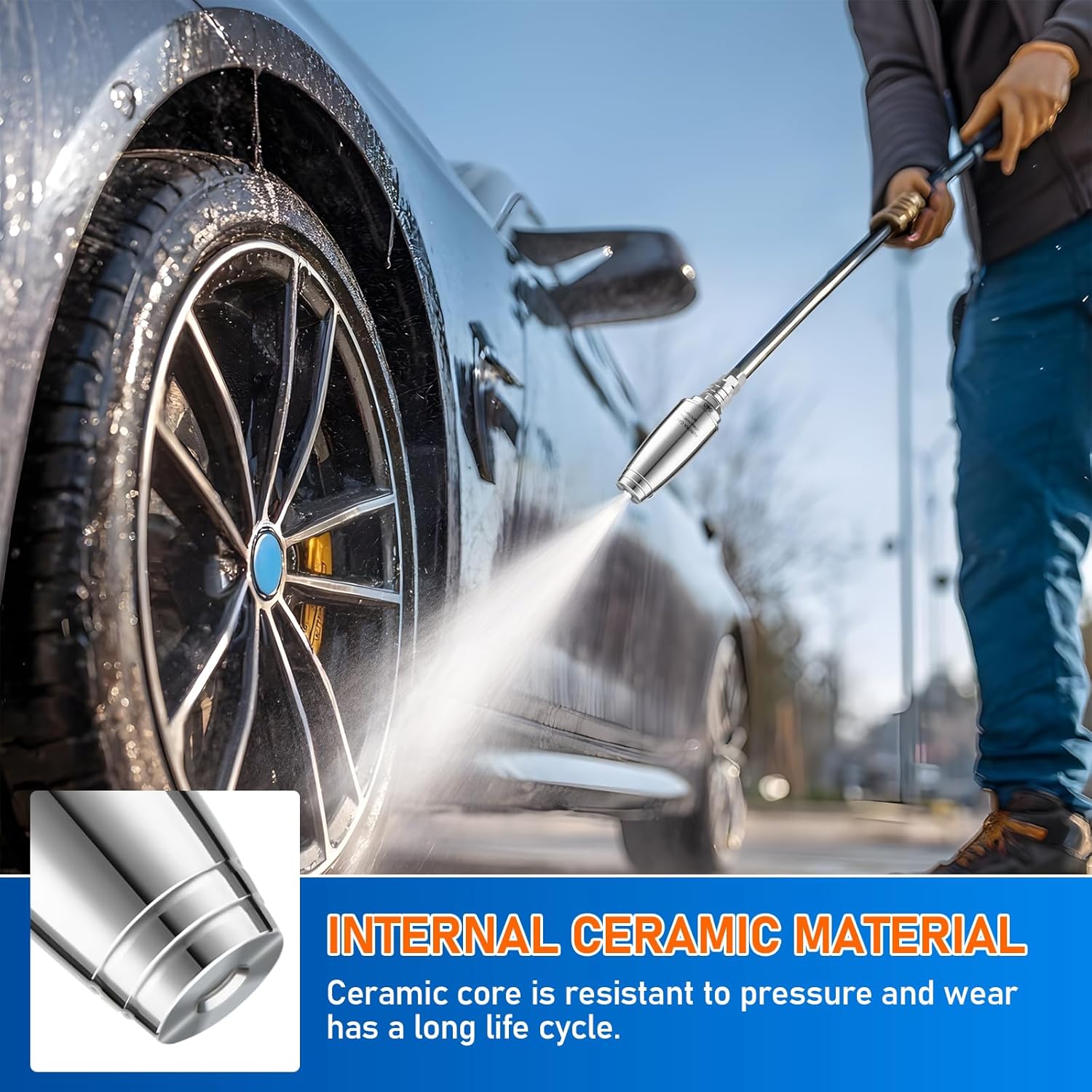 Stainless Steel Pressure Washer Tips Turbo Nozzle 4000 PSI Pressure Washer Rotating Turbo Nozzle, 360° Rotating Pressure Washer Nozzle with 1/4'' Quick Connect, 4.0 GPM 4.0 Orifice - Image 6