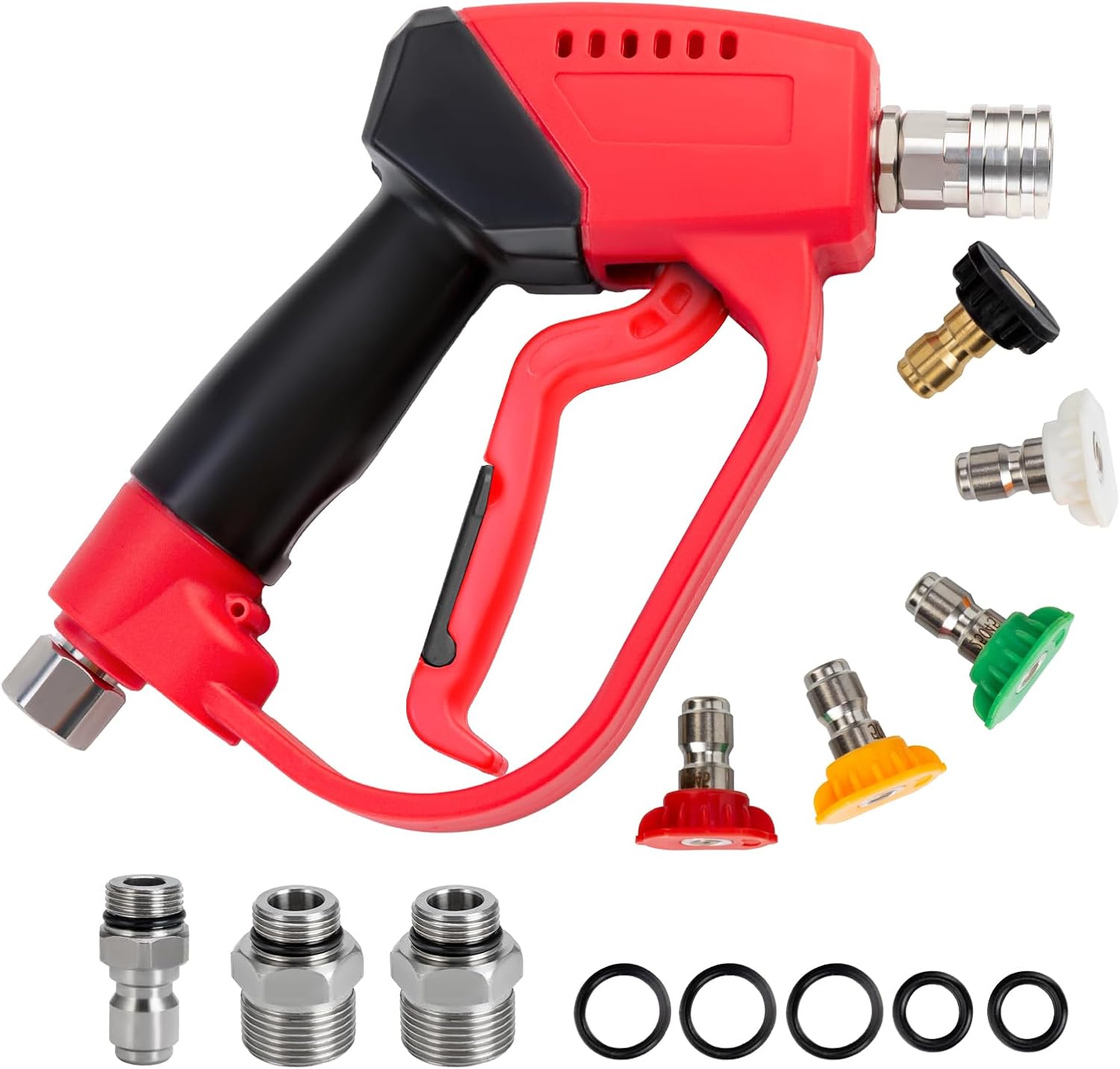 Short Pressure Washer Gun 5000PSI，High Pressure Washer Gun with 5 Spray Nozzle Tips, 3/8
