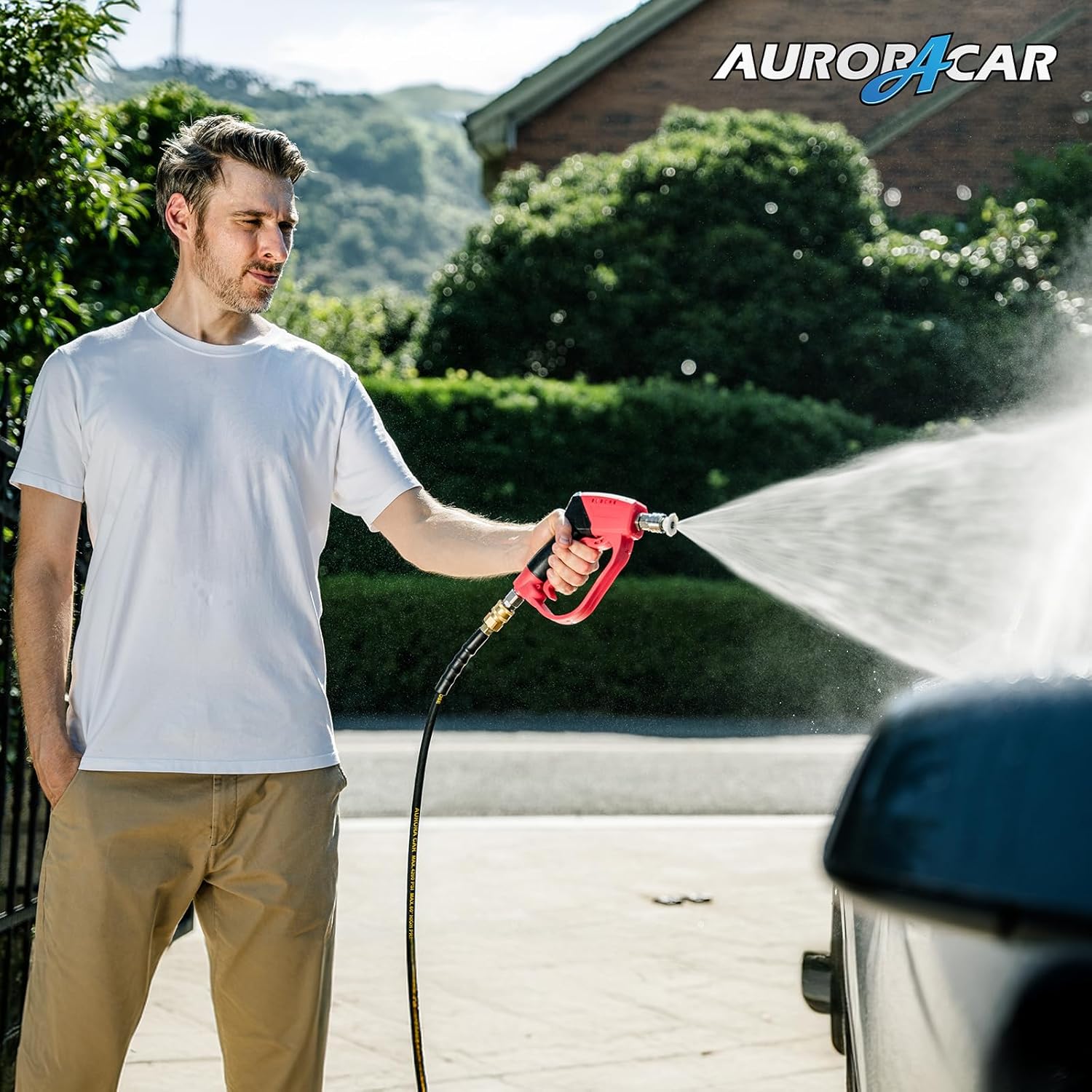 Short Pressure Washer Gun 5000PSI，High Pressure Washer Gun with 5 Spray Nozzle Tips, 3/8