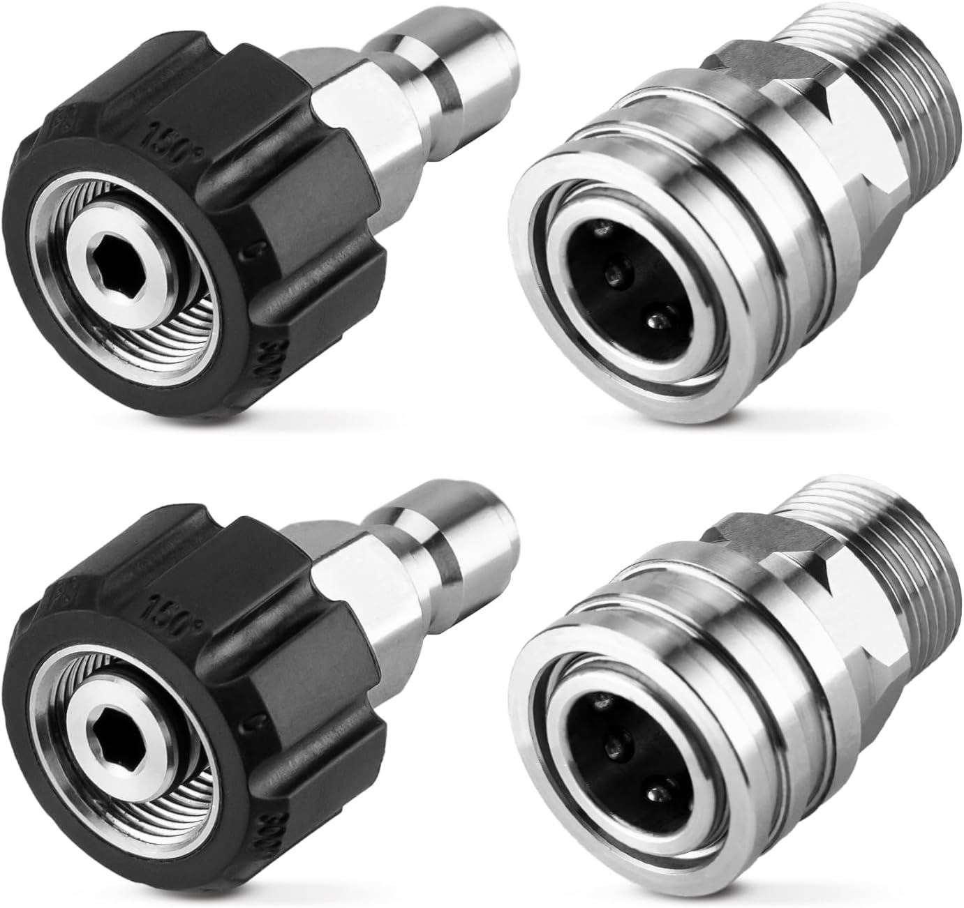 Pressure Washer Adapter Set, Stainless Steel Pressure Washer Quick Connect Kit, M22 14mm to 3/8