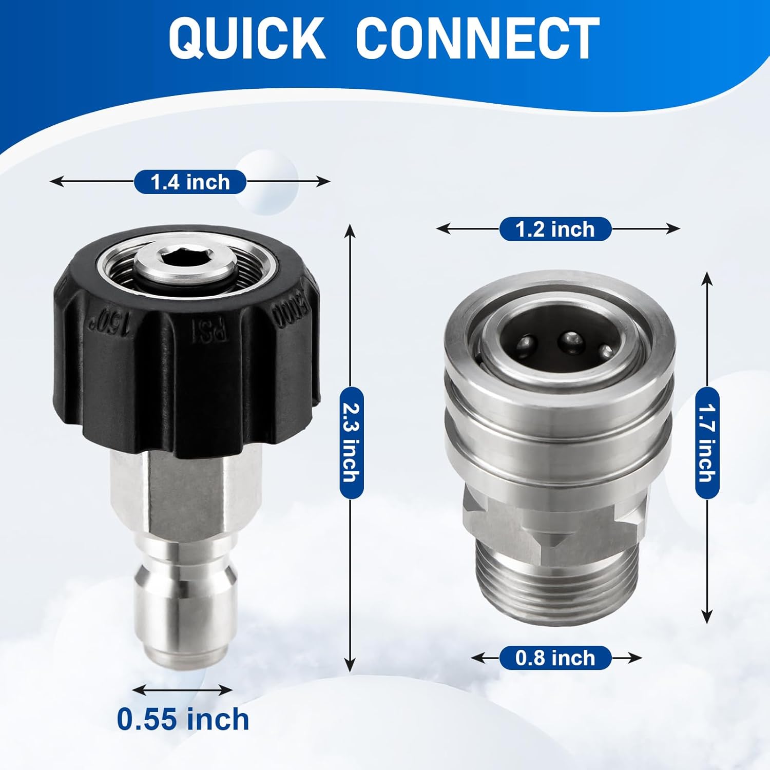 Pressure Washer Adapter Set, Stainless Steel Pressure Washer Quick Connect Kit, M22 14mm to 3/8