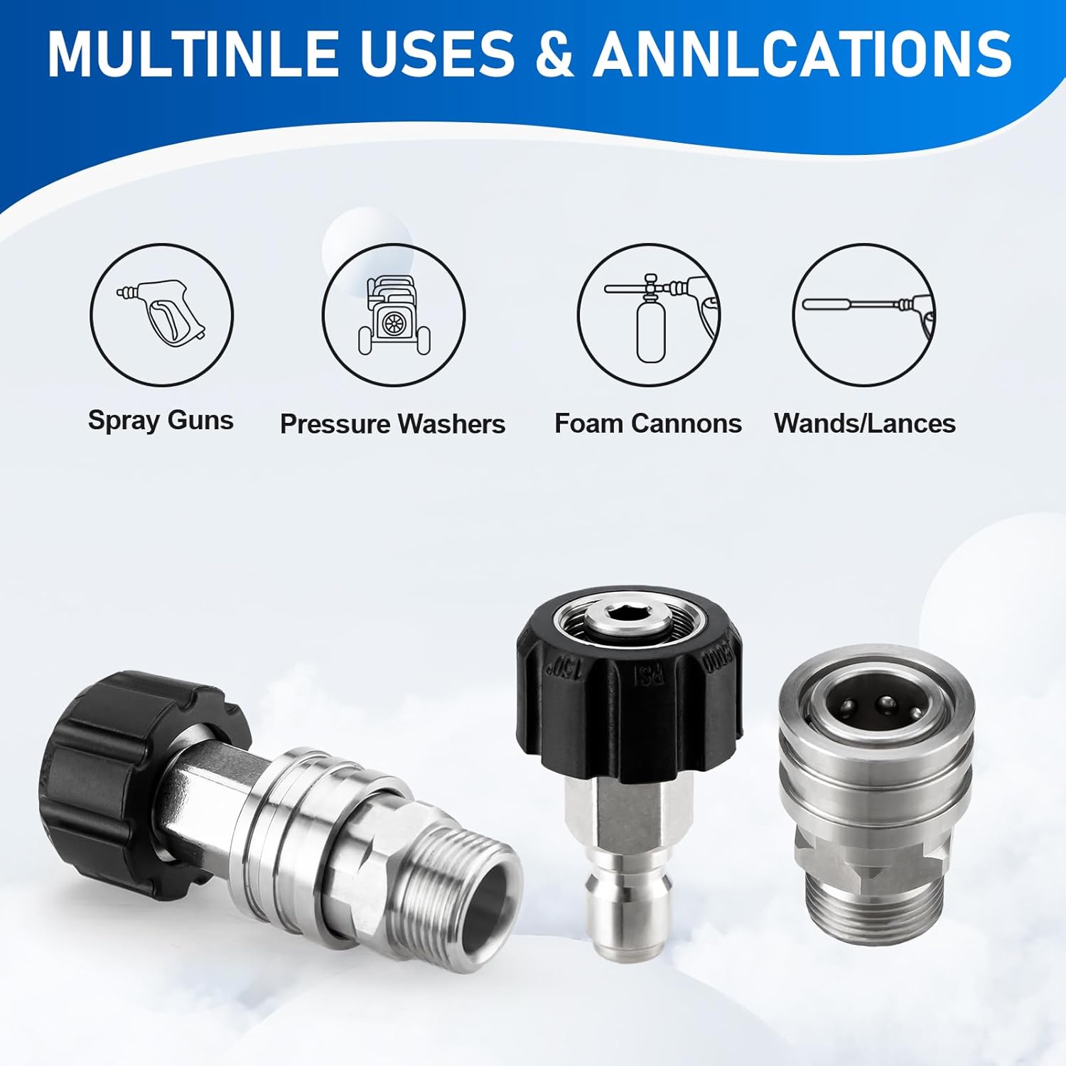 Pressure Washer Adapter Set, Stainless Steel Pressure Washer Quick Connect Kit, M22 14mm to 3/8