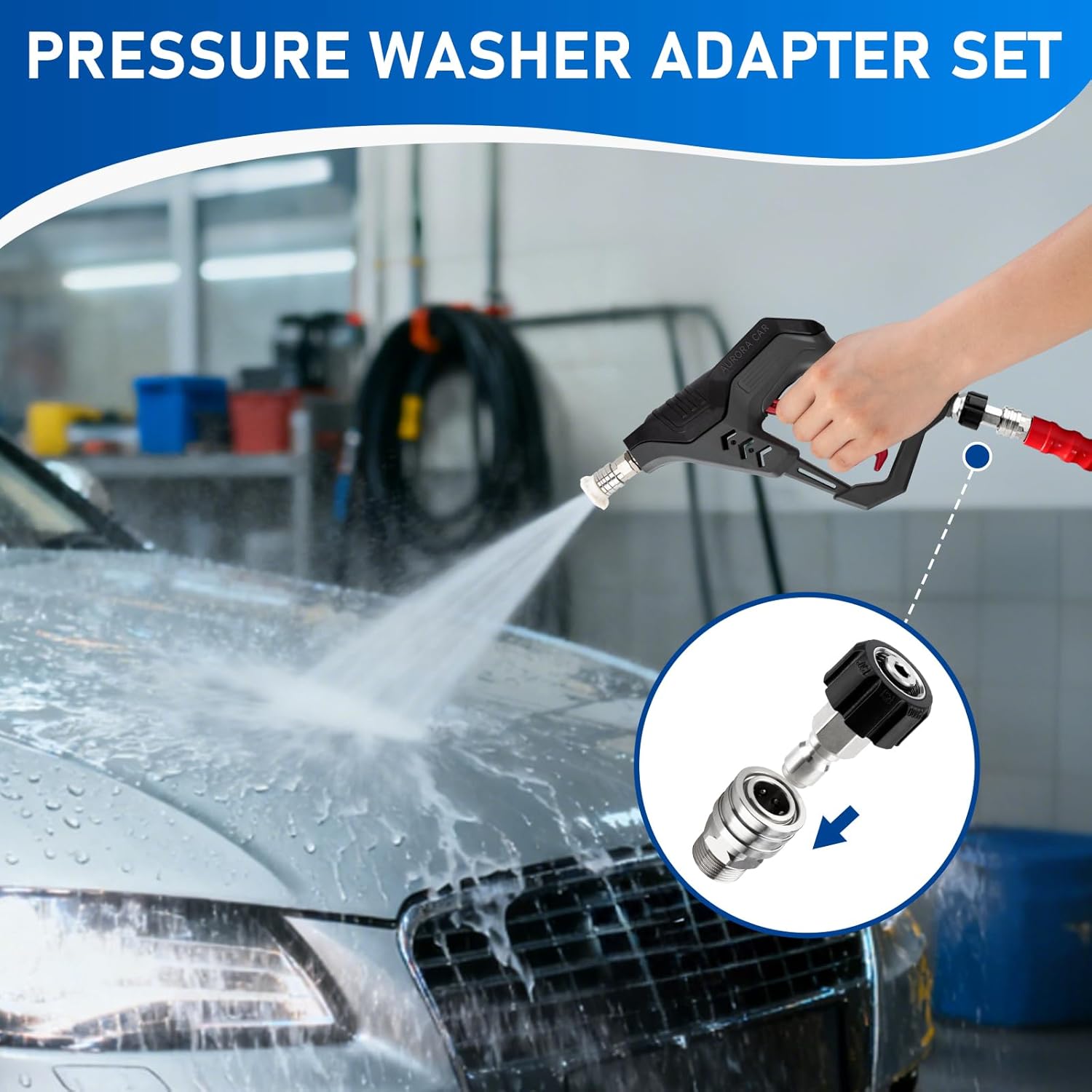Pressure Washer Adapter Set, Stainless Steel Pressure Washer Quick Connect Kit, M22 14mm to 3/8