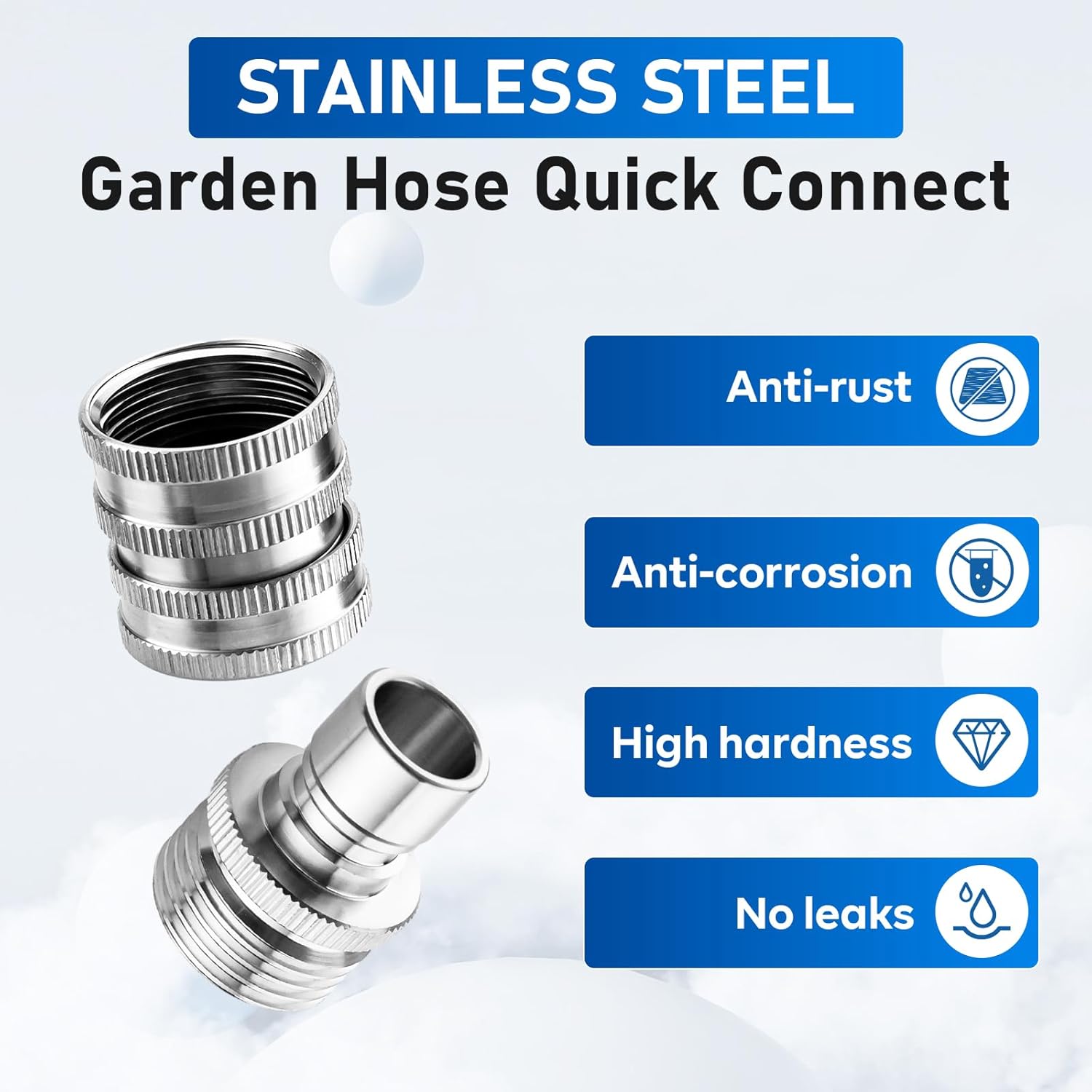 Quick Connect Hose Fittings, 3/4 Inch GHT Garden Hose Quick Connect Set, Stainless Steel Water Hose Fitting, 2 Pack - Image 4