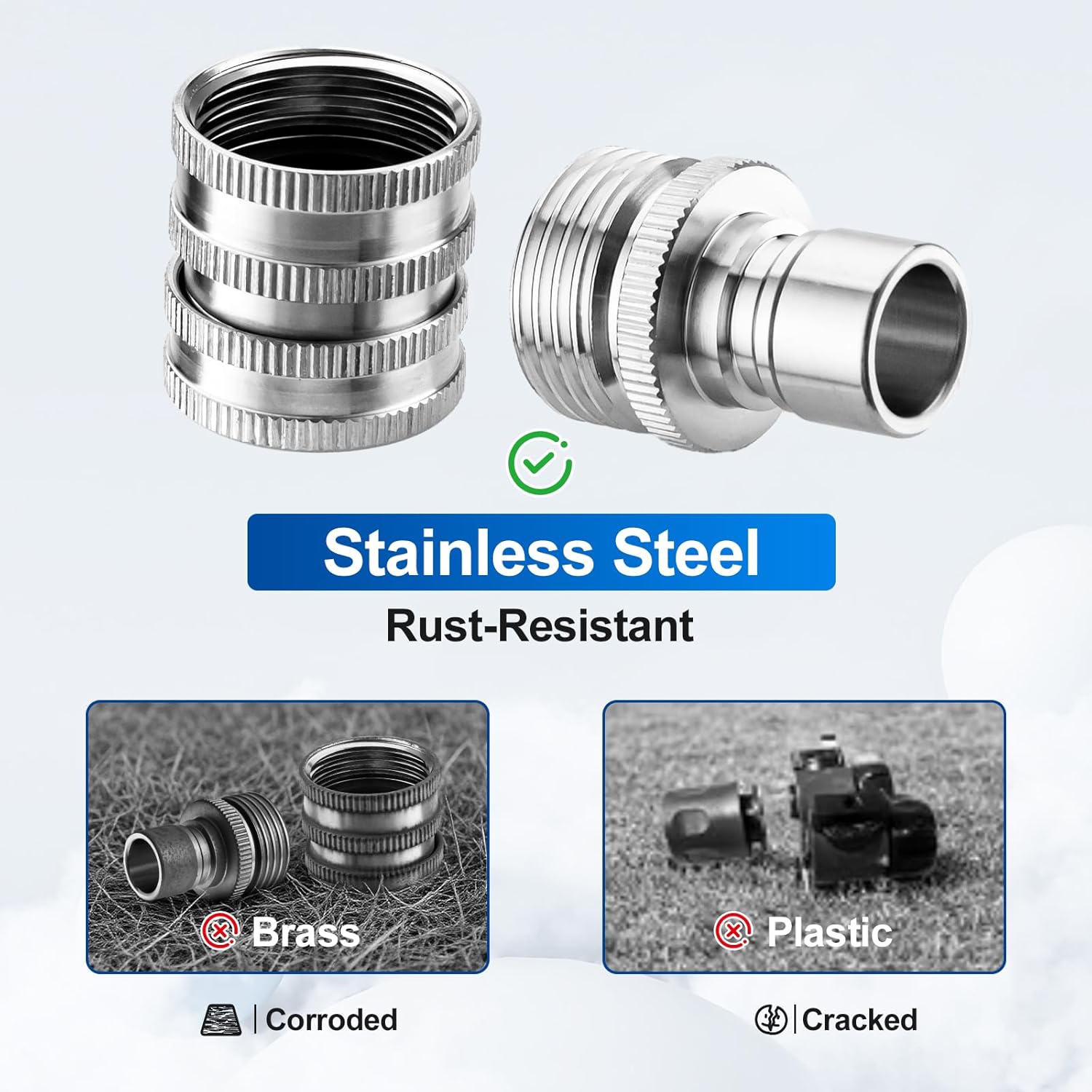 Quick Connect Hose Fittings, 3/4 Inch GHT Garden Hose Quick Connect Set, Stainless Steel Water Hose Fitting, 2 Pack - Image 6