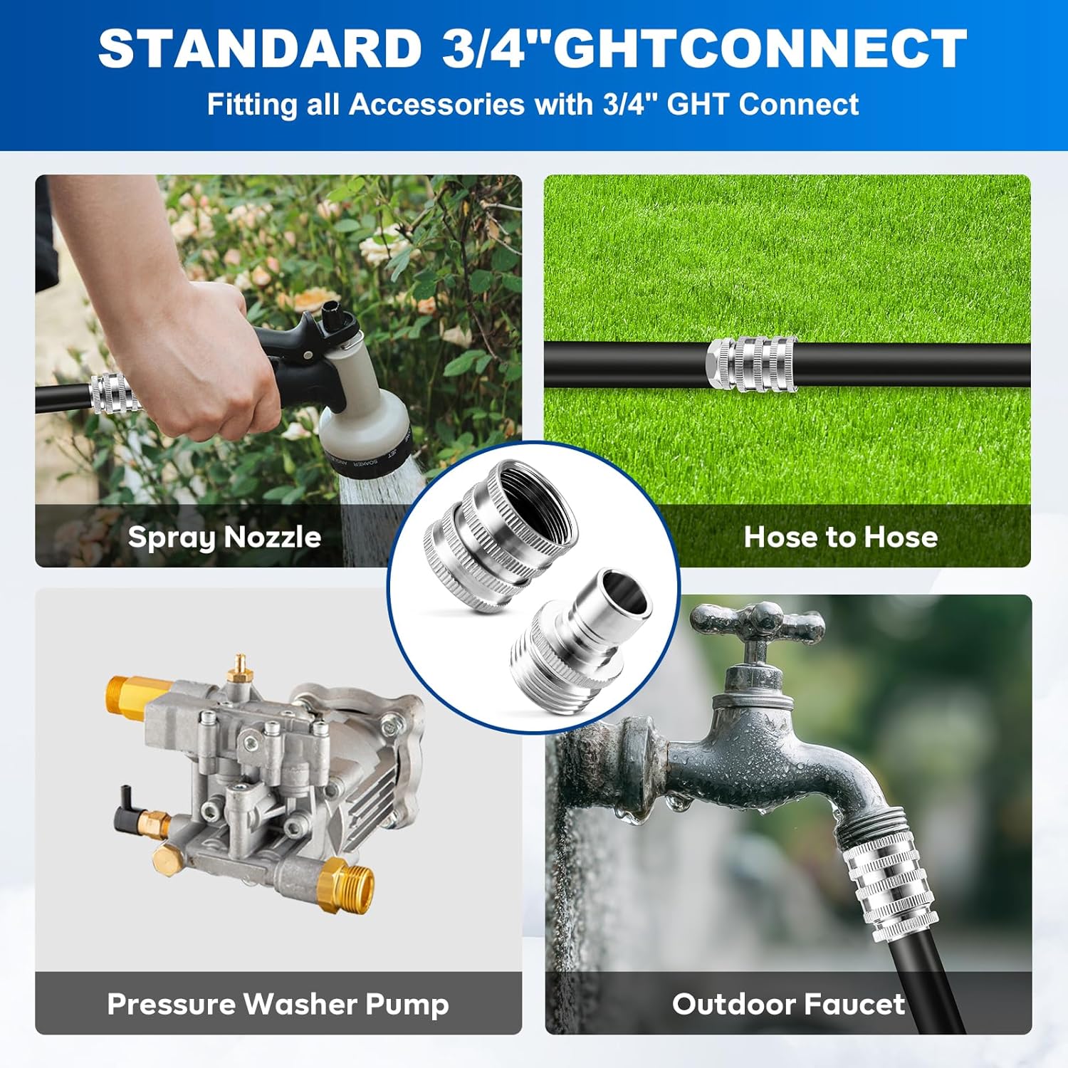 Quick Connect Hose Fittings, 3/4 Inch GHT Garden Hose Quick Connect Set, Stainless Steel Water Hose Fitting, 2 Pack - Image 7