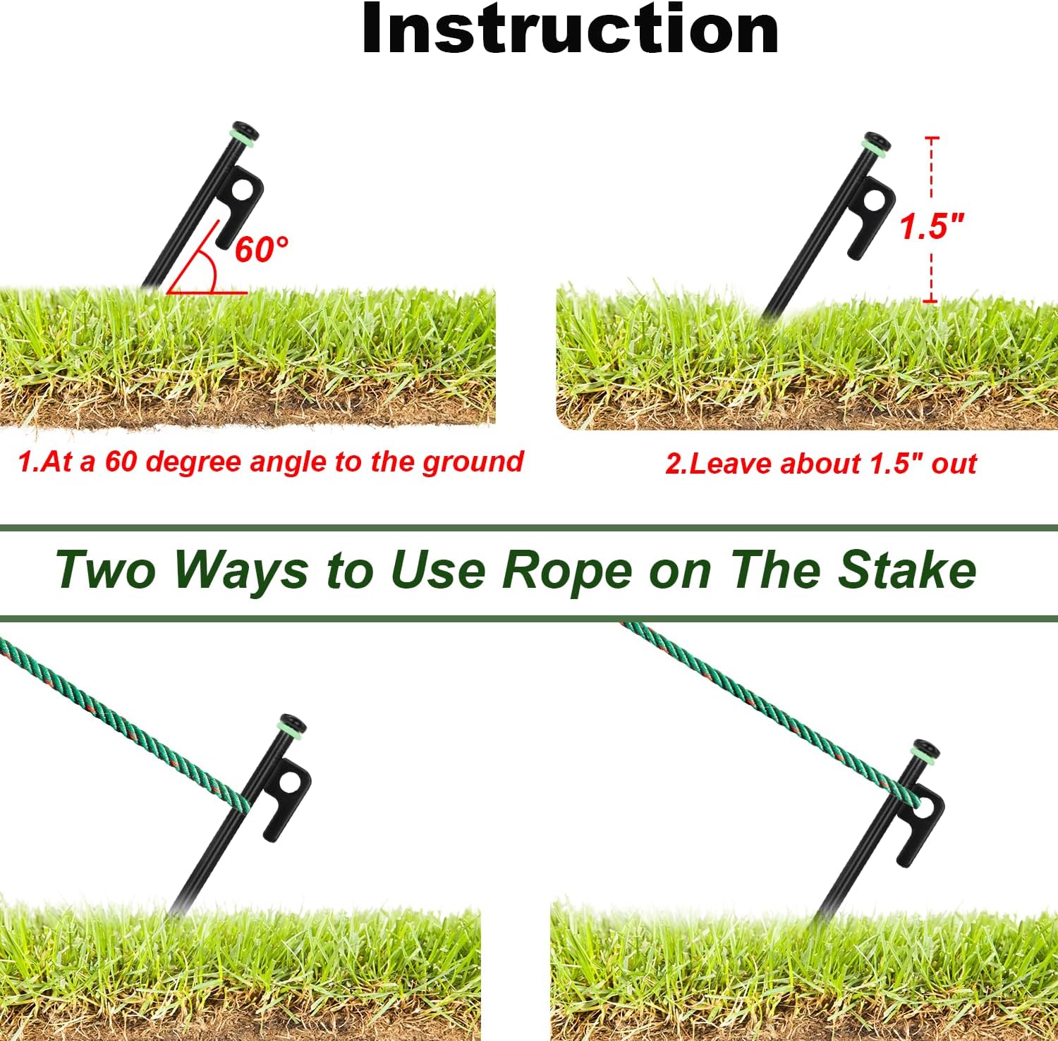20Pcs Tent Stakes, 16in Heavy Duty Tent Stakes, Dia 0.35