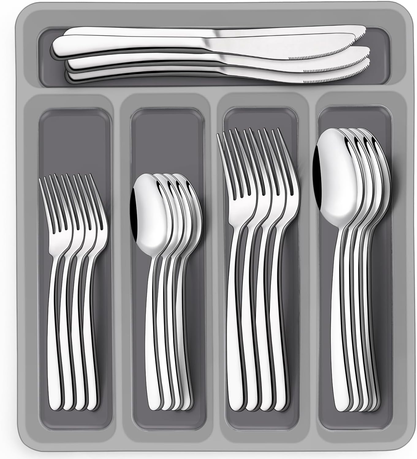 40-Piece Silverware Set with Organizer,  Heavy Duty Stainless Steel Flatware Set for 8, Food-Grade Tableware Cutlery Set, Utensil Sets for Home Restaurant, Mirror Finish, Dishwasher Safe - Image 1