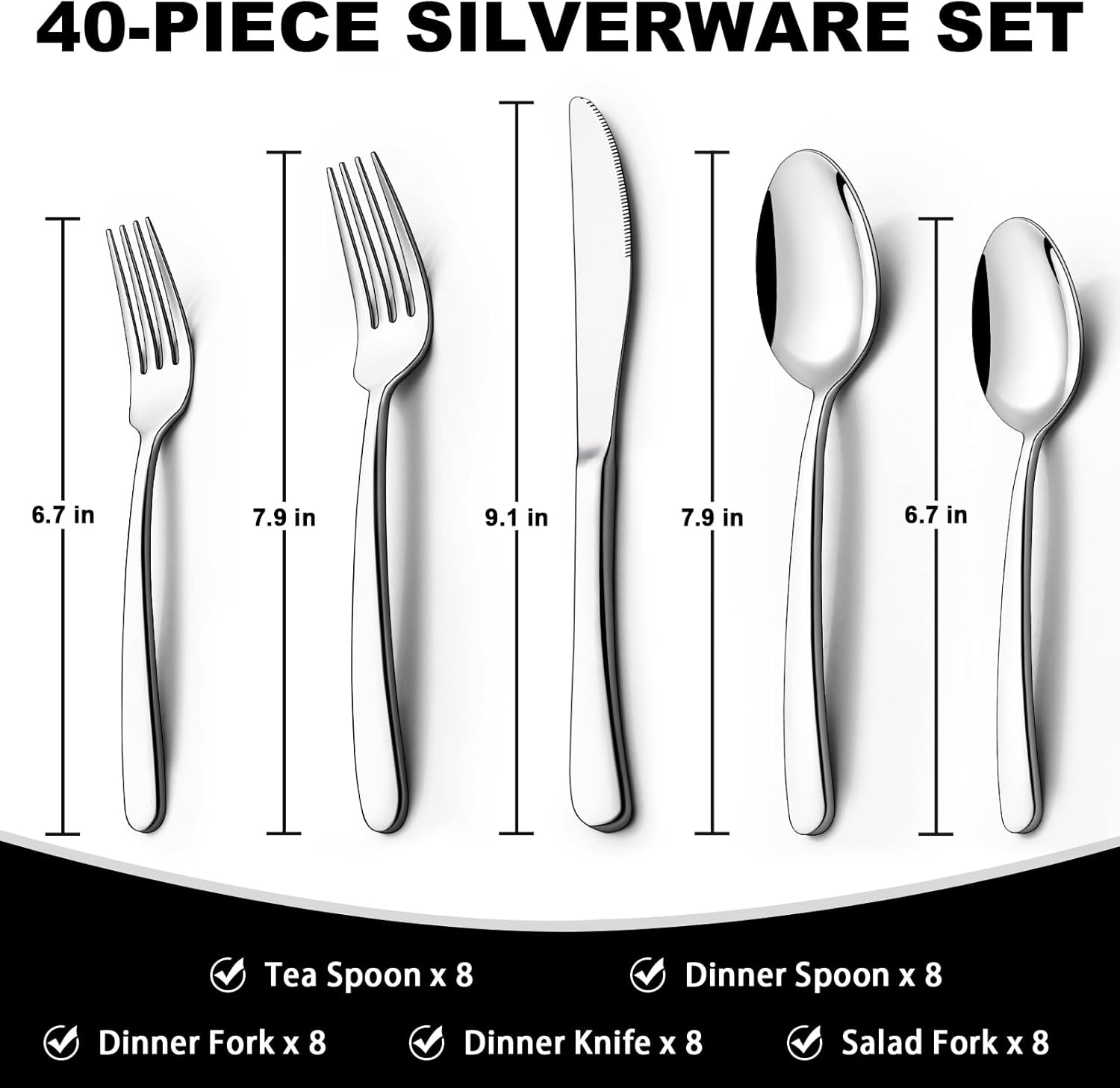 40-Piece Silverware Set with Organizer,  Heavy Duty Stainless Steel Flatware Set for 8, Food-Grade Tableware Cutlery Set, Utensil Sets for Home Restaurant, Mirror Finish, Dishwasher Safe - Image 2