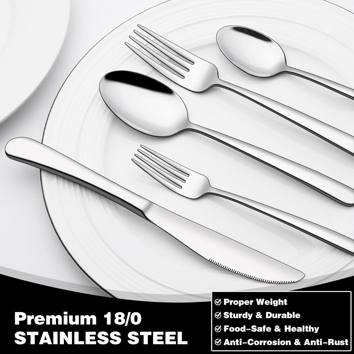40-Piece Silverware Set with Organizer,  Heavy Duty Stainless Steel Flatware Set for 8, Food-Grade Tableware Cutlery Set, Utensil Sets for Home Restaurant, Mirror Finish, Dishwasher Safe - Image 5