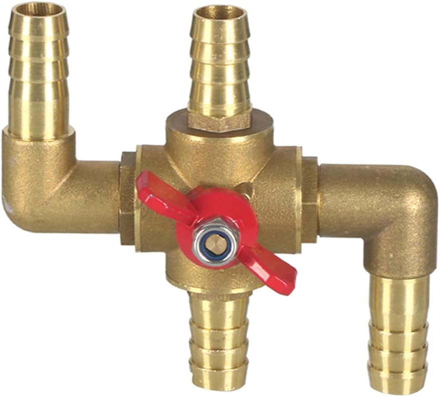 All Solid Brass Body Automobile Integrated 4-Way Heating Water Manual Control Valve 5/8” (16mm) OD Barb - Image 1
