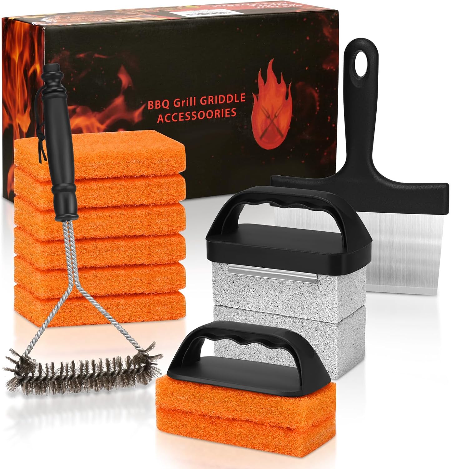 Griddle Cleaning Kit for Blackstone, Flat Top Grill Accessories Cleaner Tool Set Grill Stone, Griddle Scraper, Scouring Pad and Handles, Multifunctional Griddle Accessories Easy to Remove Stain - Image 1