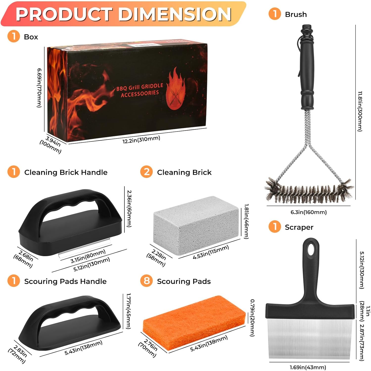Griddle Cleaning Kit for Blackstone, Flat Top Grill Accessories Cleaner Tool Set Grill Stone, Griddle Scraper, Scouring Pad and Handles, Multifunctional Griddle Accessories Easy to Remove Stain - Image 2
