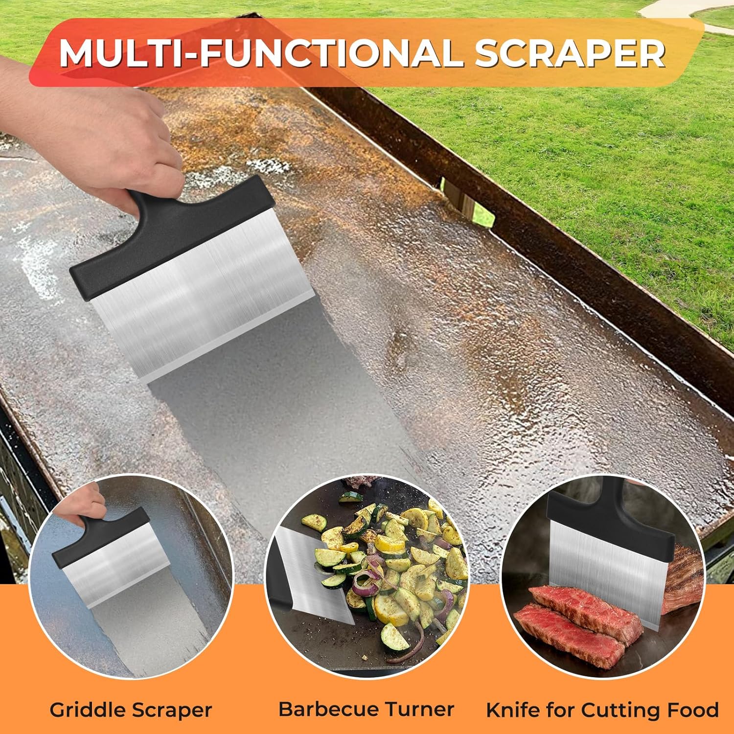 Griddle Cleaning Kit for Blackstone, Flat Top Grill Accessories Cleaner Tool Set Grill Stone, Griddle Scraper, Scouring Pad and Handles, Multifunctional Griddle Accessories Easy to Remove Stain - Image 3