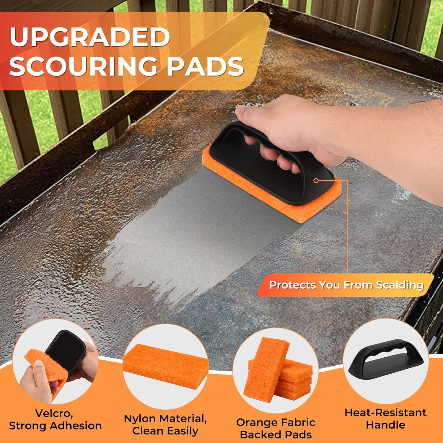 Griddle Cleaning Kit for Blackstone, Flat Top Grill Accessories Cleaner Tool Set Grill Stone, Griddle Scraper, Scouring Pad and Handles, Multifunctional Griddle Accessories Easy to Remove Stain - Image 5