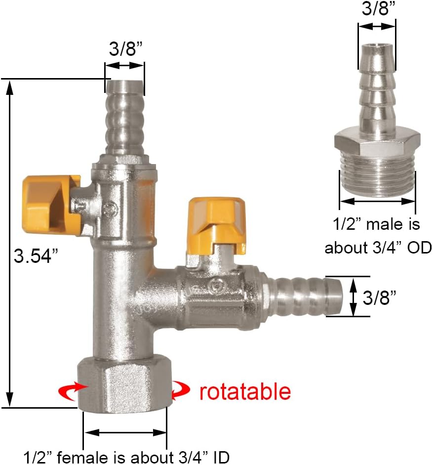 3 Way Copper Shut Off Gas Ball Valve Kit 3/8