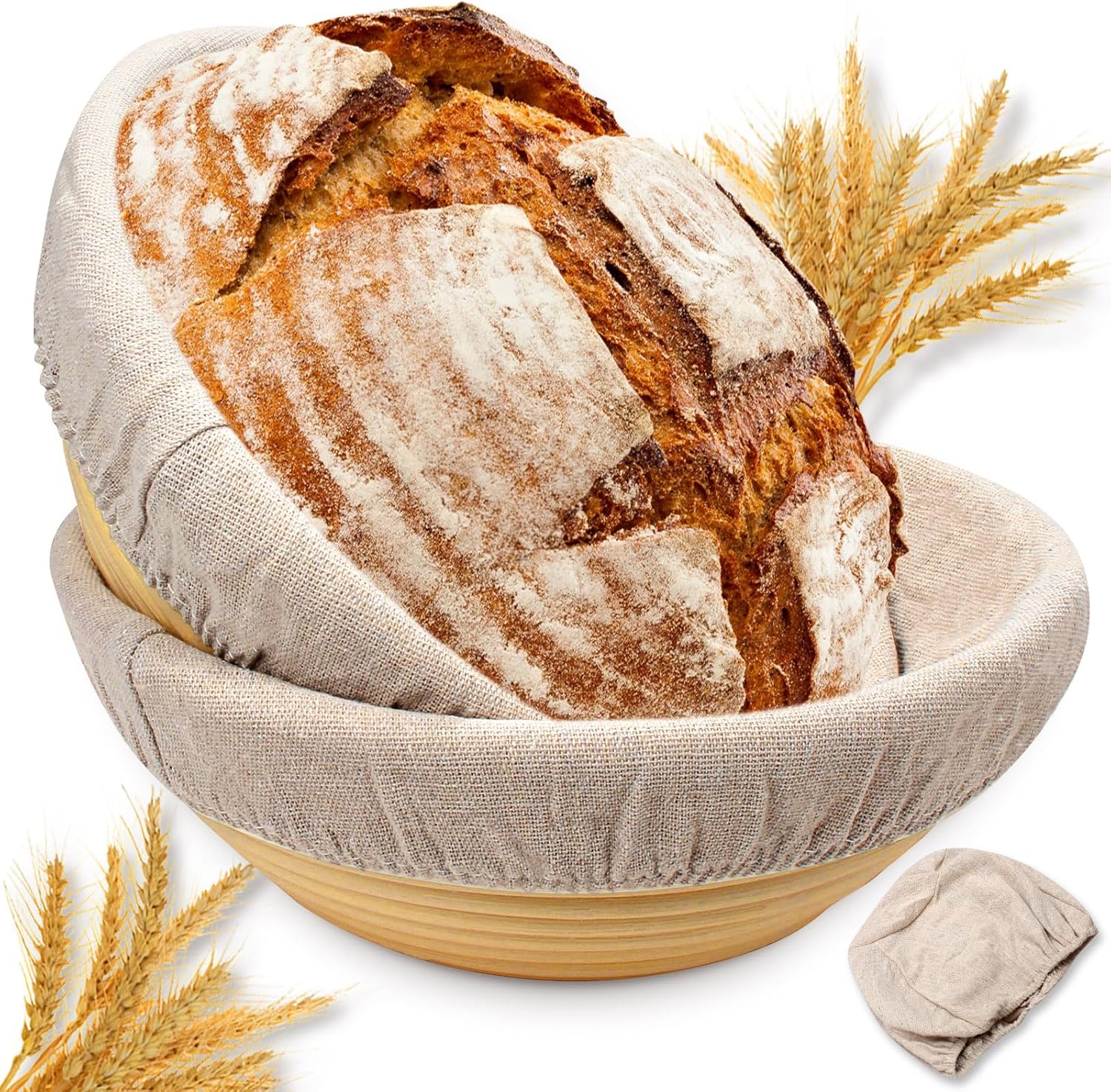 Sourdough Proofing Basket Gift Set of 2 Round Dough Proofing Bowls for Sour Dough Bread Baking Supplies, Proofing Basket or Home Sourdough Bakers Baking, 8.5 inch - Image 1