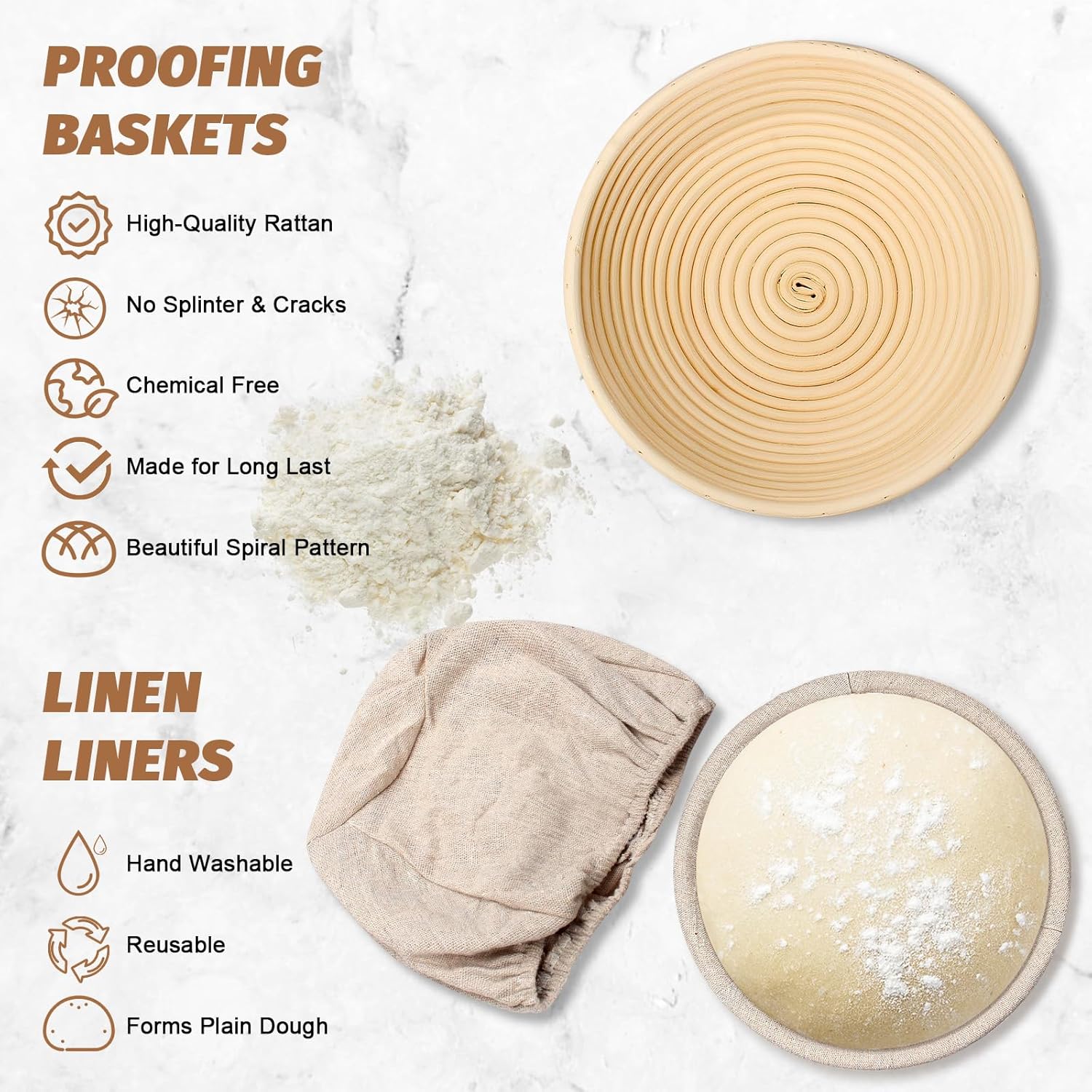 Sourdough Proofing Basket Gift Set of 2 Round Dough Proofing Bowls for Sour Dough Bread Baking Supplies, Proofing Basket or Home Sourdough Bakers Baking, 8.5 inch - Image 2