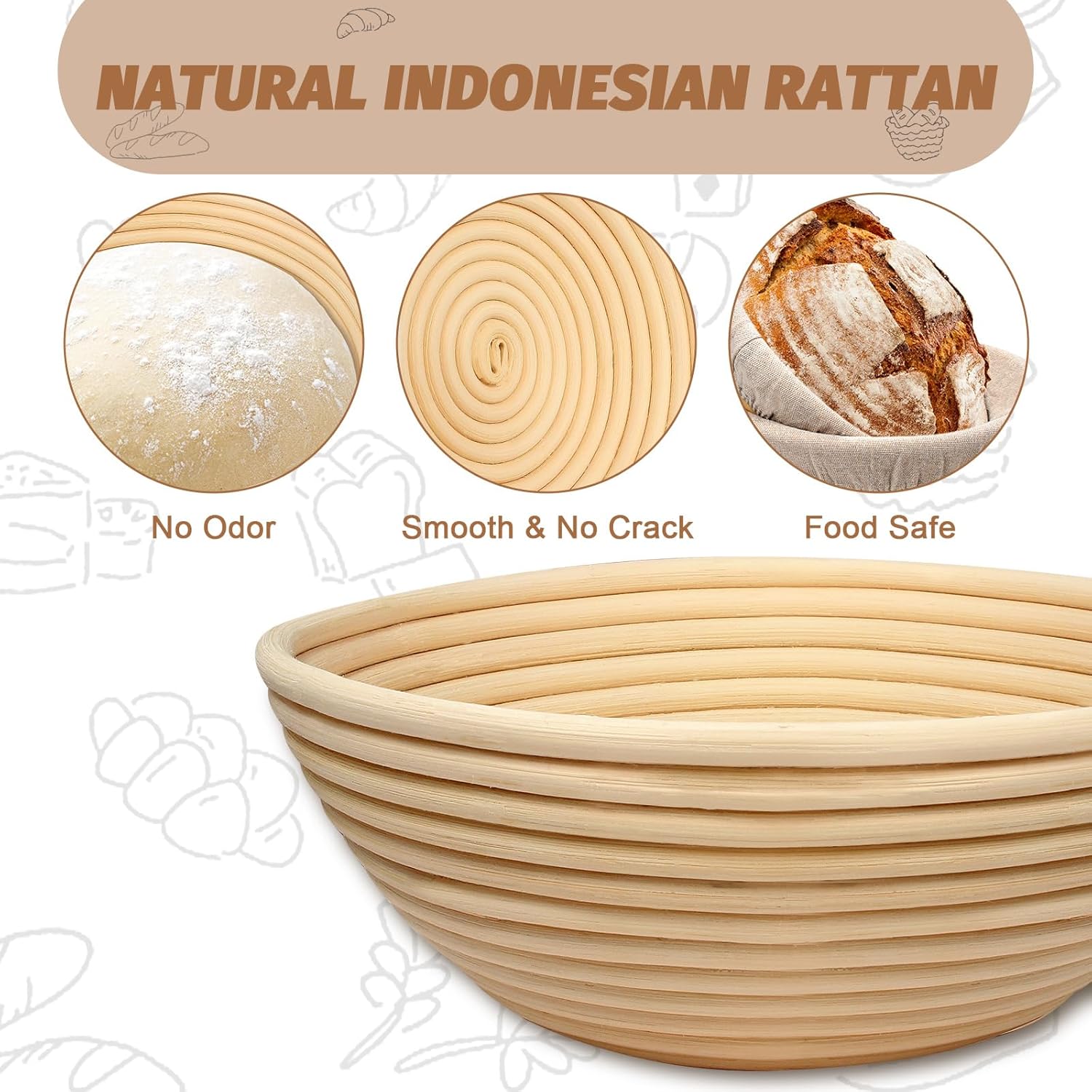 Sourdough Proofing Basket Gift Set of 2 Round Dough Proofing Bowls for Sour Dough Bread Baking Supplies, Proofing Basket or Home Sourdough Bakers Baking, 8.5 inch - Image 4