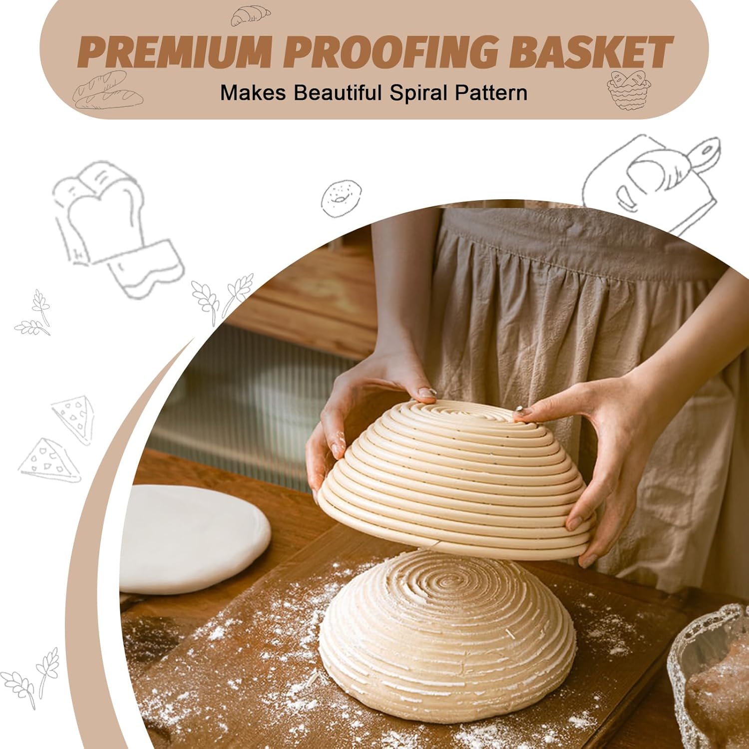 Sourdough Proofing Basket Gift Set of 2 Round Dough Proofing Bowls for Sour Dough Bread Baking Supplies, Proofing Basket or Home Sourdough Bakers Baking, 8.5 inch - Image 6