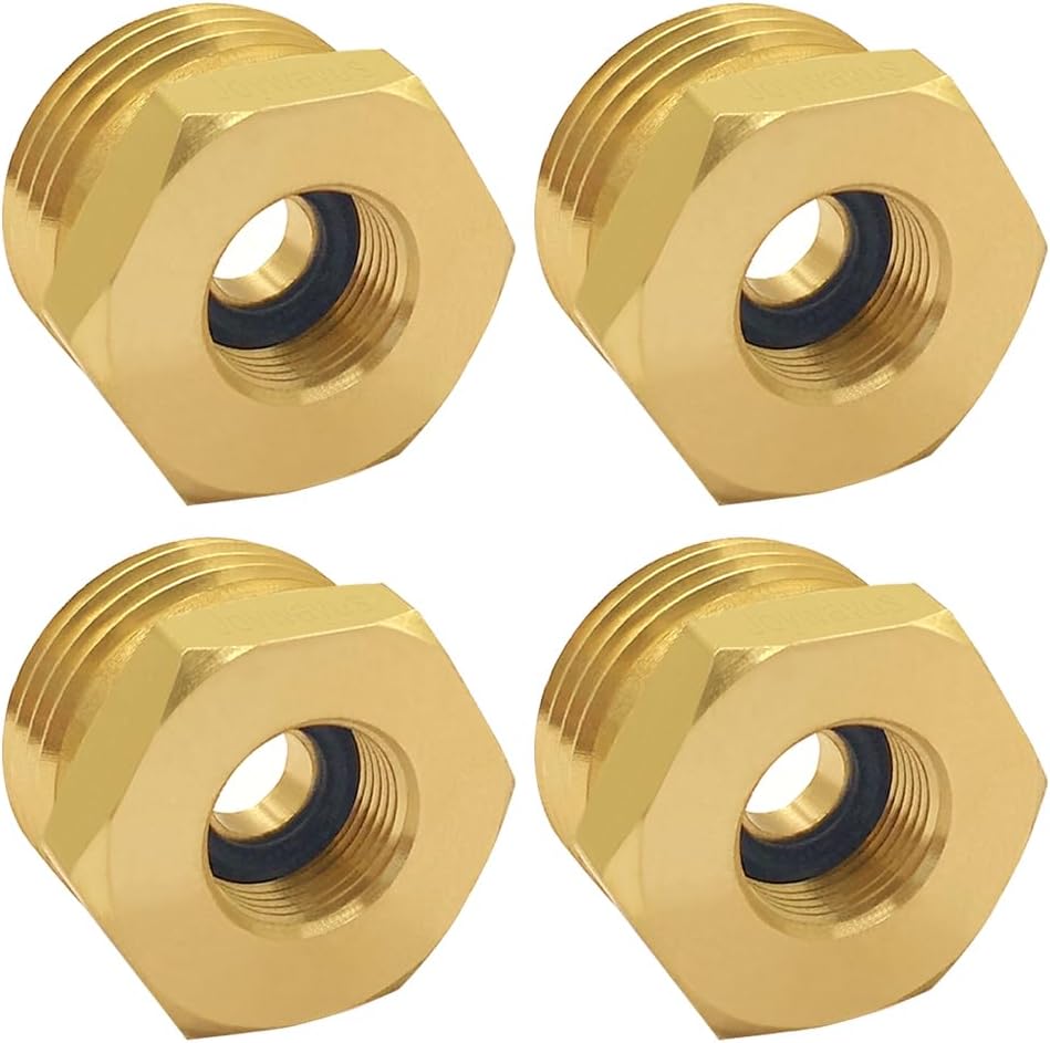 4PCS 3/4 GHT Male to 3/8 Compression Female Bushing Pipe Fitting, Brass Reducer Faucet Connector Water Hose Adapter, Garden Hose to Supply Line Adapter for RV Kitchen Bathroom Plumbing - Image 1