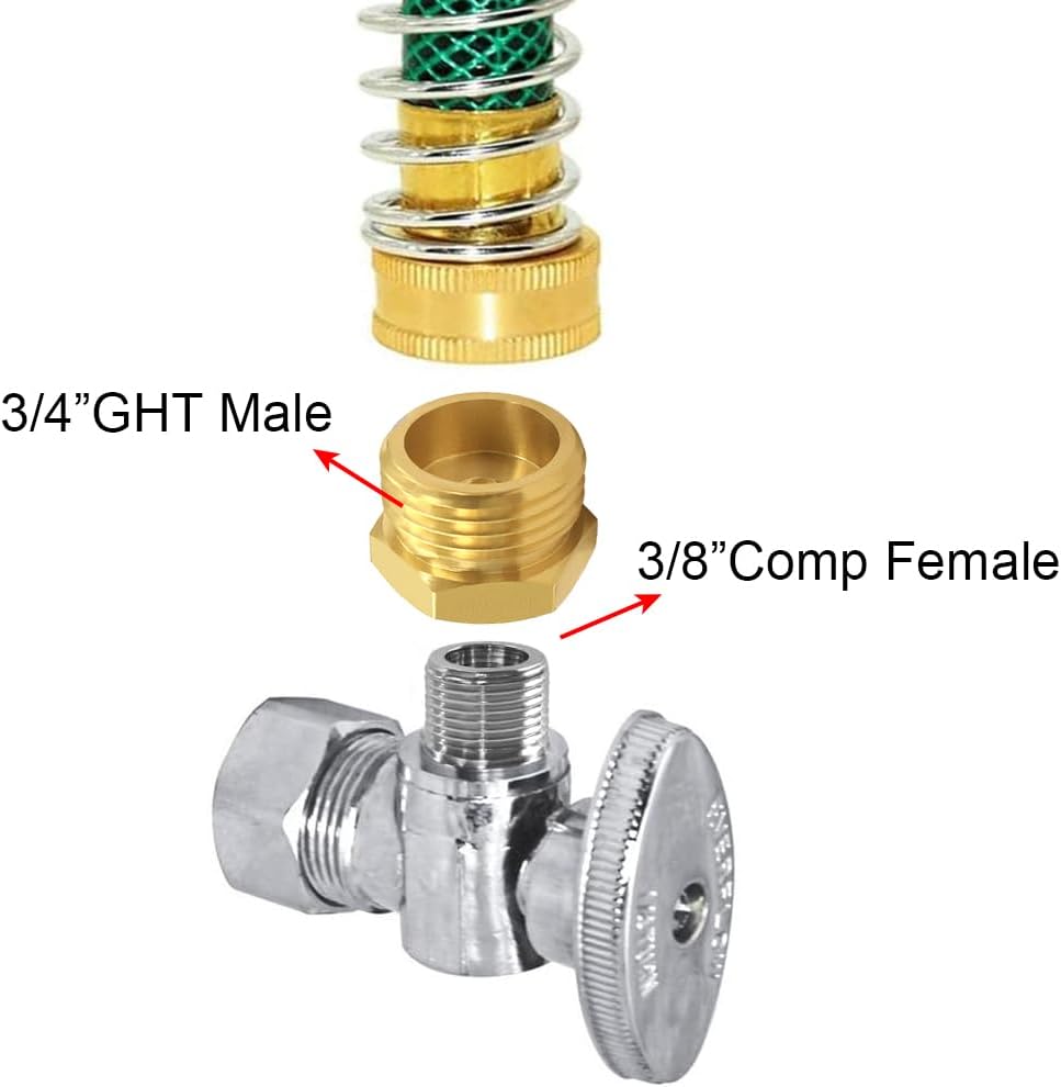 4PCS 3/4 GHT Male to 3/8 Compression Female Bushing Pipe Fitting, Brass Reducer Faucet Connector Water Hose Adapter, Garden Hose to Supply Line Adapter for RV Kitchen Bathroom Plumbing - Image 3