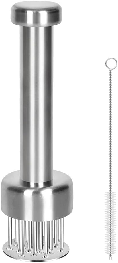 Meat Tenderizer Tool, 304 Stainless Steel, with 21 Needles & Retractable Safety Guard, for Tenderizing Beef, Turkey, Chicken, Steak, Dishwasher Safe - Image 1