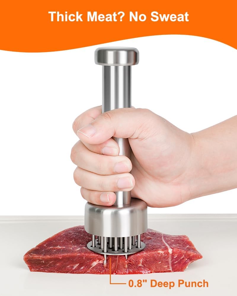 Meat Tenderizer Tool, 304 Stainless Steel, with 21 Needles & Retractable Safety Guard, for Tenderizing Beef, Turkey, Chicken, Steak, Dishwasher Safe - Image 2