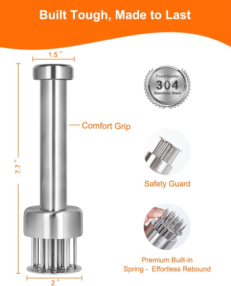 Meat Tenderizer Tool, 304 Stainless Steel, with 21 Needles & Retractable Safety Guard, for Tenderizing Beef, Turkey, Chicken, Steak, Dishwasher Safe - Image 5