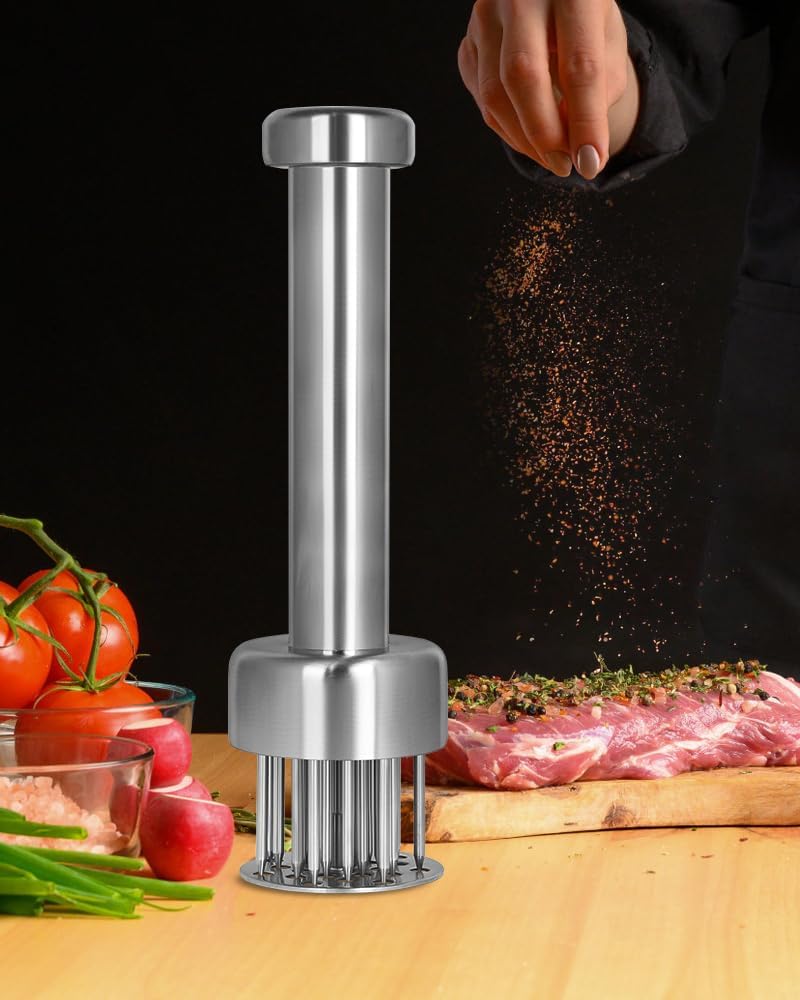 Meat Tenderizer Tool, 304 Stainless Steel, with 21 Needles & Retractable Safety Guard, for Tenderizing Beef, Turkey, Chicken, Steak, Dishwasher Safe - Image 6