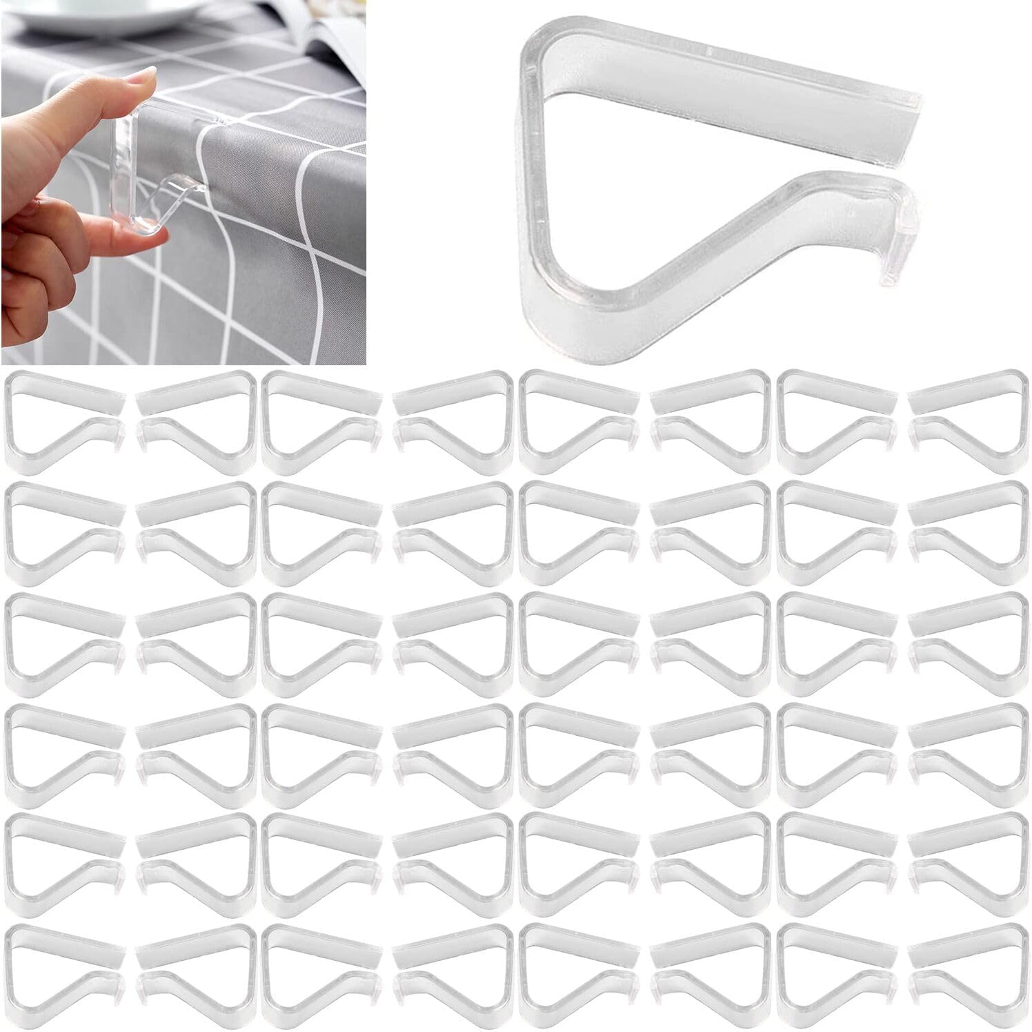 48 Pieces Transparent Clear Tablecloth Clips, Plastic Table Cloth Clips，Windproof Table Cover Holder Clamps，Table Cloth Holder for Christmas Home Wedding Party Indoor Outdoor Camping Picnic (Large) - Image 1