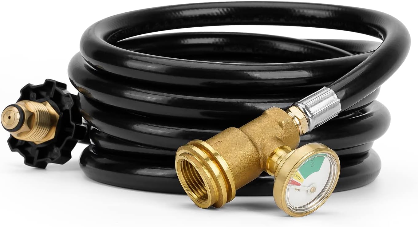 12 FT Propane Extension Hose with Gauge - Leak Detector Replacement for Propane Appliances,Standard P.O.L. - Image 1