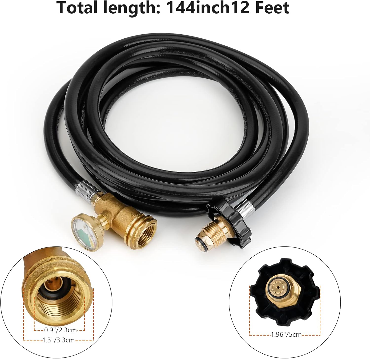 12 FT Propane Extension Hose with Gauge - Leak Detector Replacement for Propane Appliances,Standard P.O.L. - Image 2