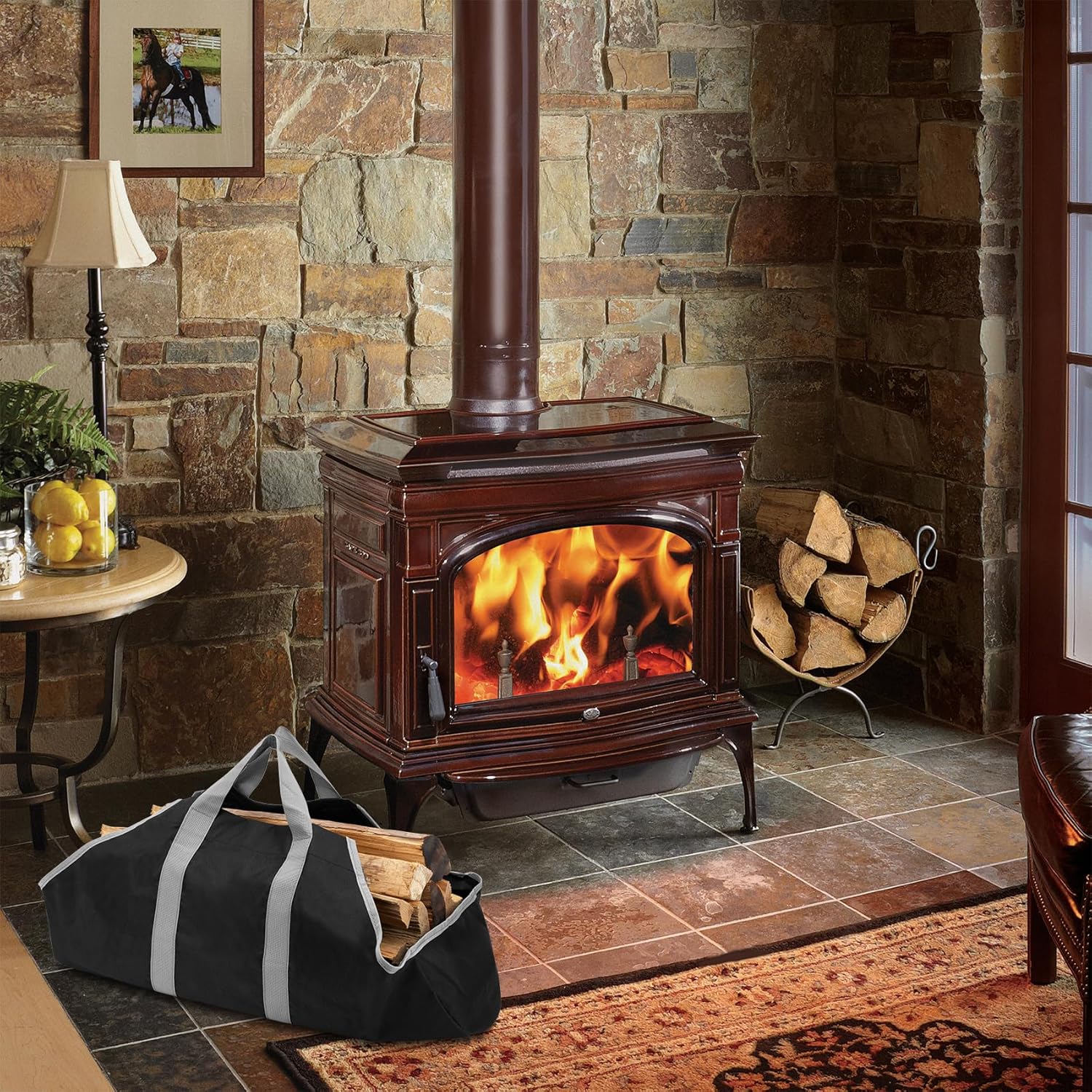 Canvas Firewood Carrier Bag, Durable Firepalce Log Tote with Handles for Wood Fire Stove, Outdoor Camping - Image 4