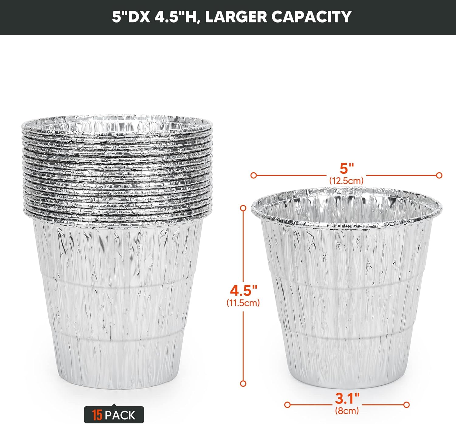 15 Pack Grease Bucket Liners for Traeger Grills, Disposable Aluminum Drip Tray Liner for Traeger Pro 575/780, 20/22/34/ Series, Ironwood 650/885, 4.9
