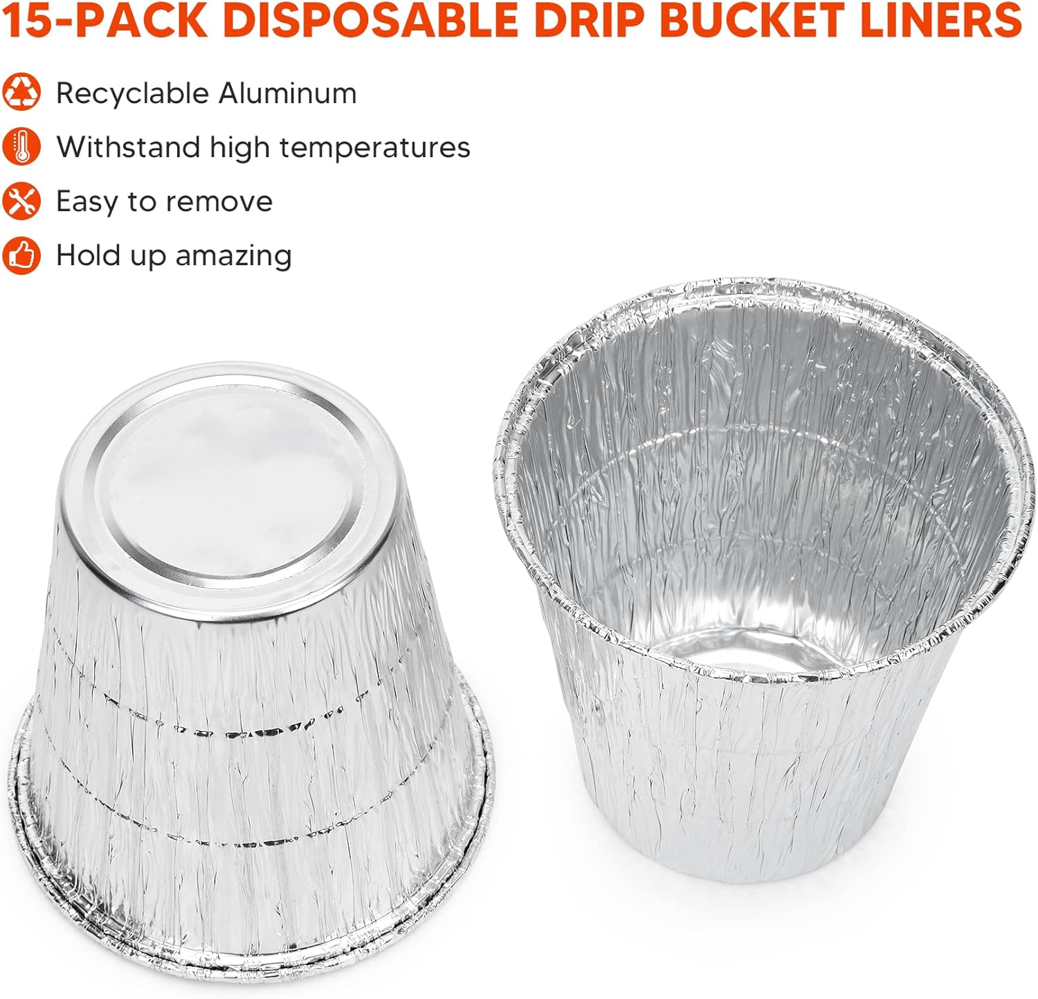 15 Pack Grease Bucket Liners for Traeger Grills, Disposable Aluminum Drip Tray Liner for Traeger Pro 575/780, 20/22/34/ Series, Ironwood 650/885, 4.9