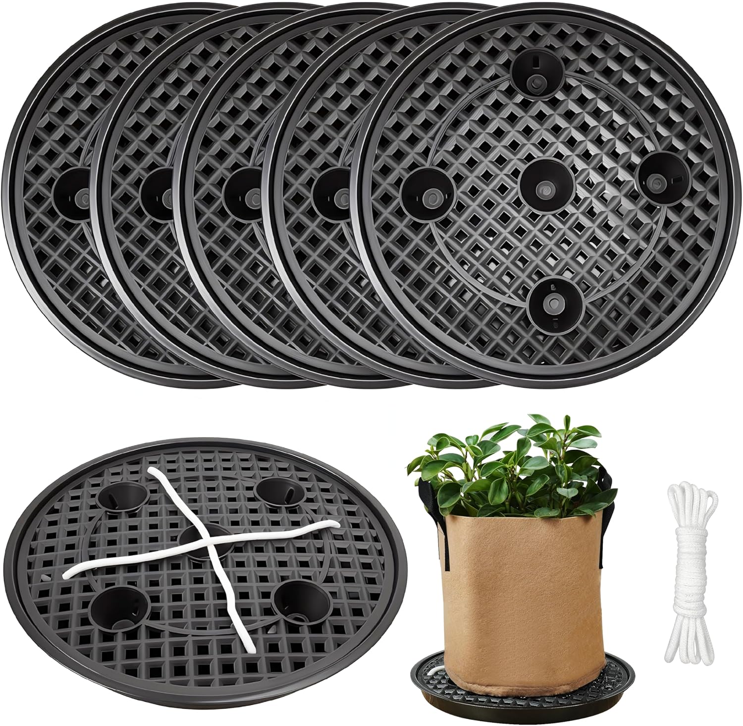 6 Pack 12 inch Self Watering Base for Fabric Grow Bag, Self-watering Plastic Elevated Plant Saucer Stand, Automatic Watering Tray for Non-woven Planter Flower Pot Growth Tent Greenhouse Indoor Outdoor - Image 1