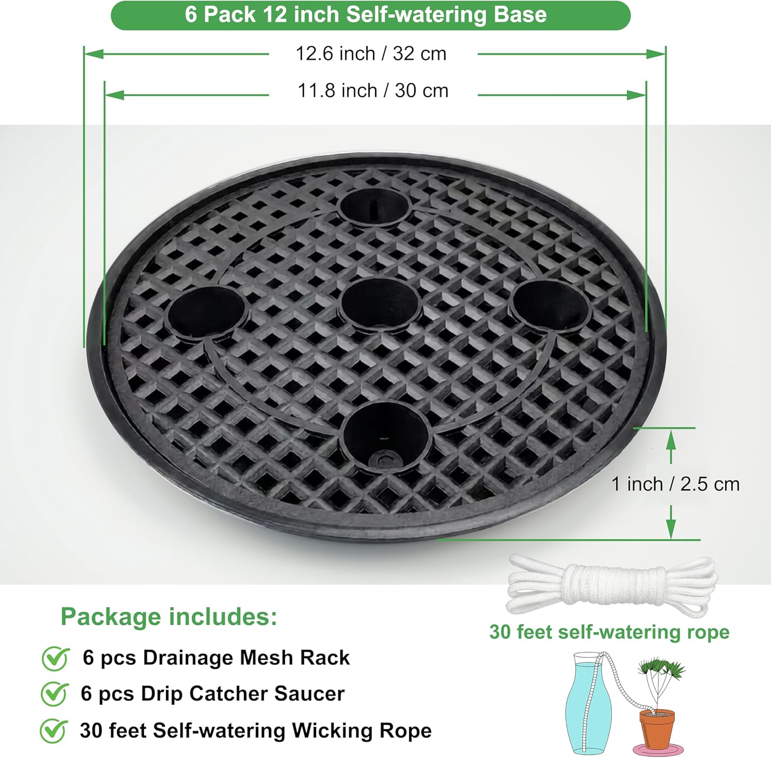 6 Pack 12 inch Self Watering Base for Fabric Grow Bag, Self-watering Plastic Elevated Plant Saucer Stand, Automatic Watering Tray for Non-woven Planter Flower Pot Growth Tent Greenhouse Indoor Outdoor - Image 2