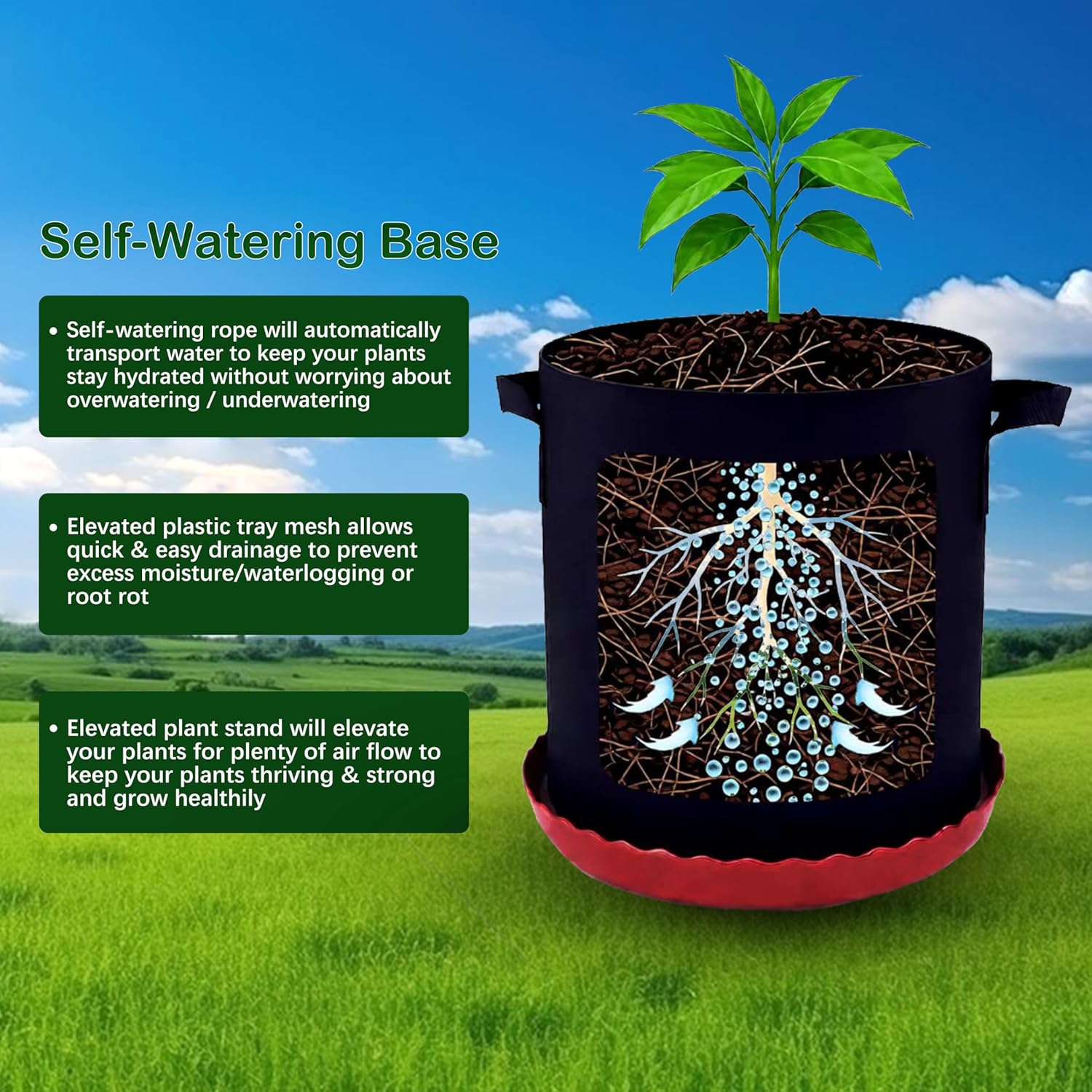 6 Pack 12 inch Self Watering Base for Fabric Grow Bag, Self-watering Plastic Elevated Plant Saucer Stand, Automatic Watering Tray for Non-woven Planter Flower Pot Growth Tent Greenhouse Indoor Outdoor - Image 3